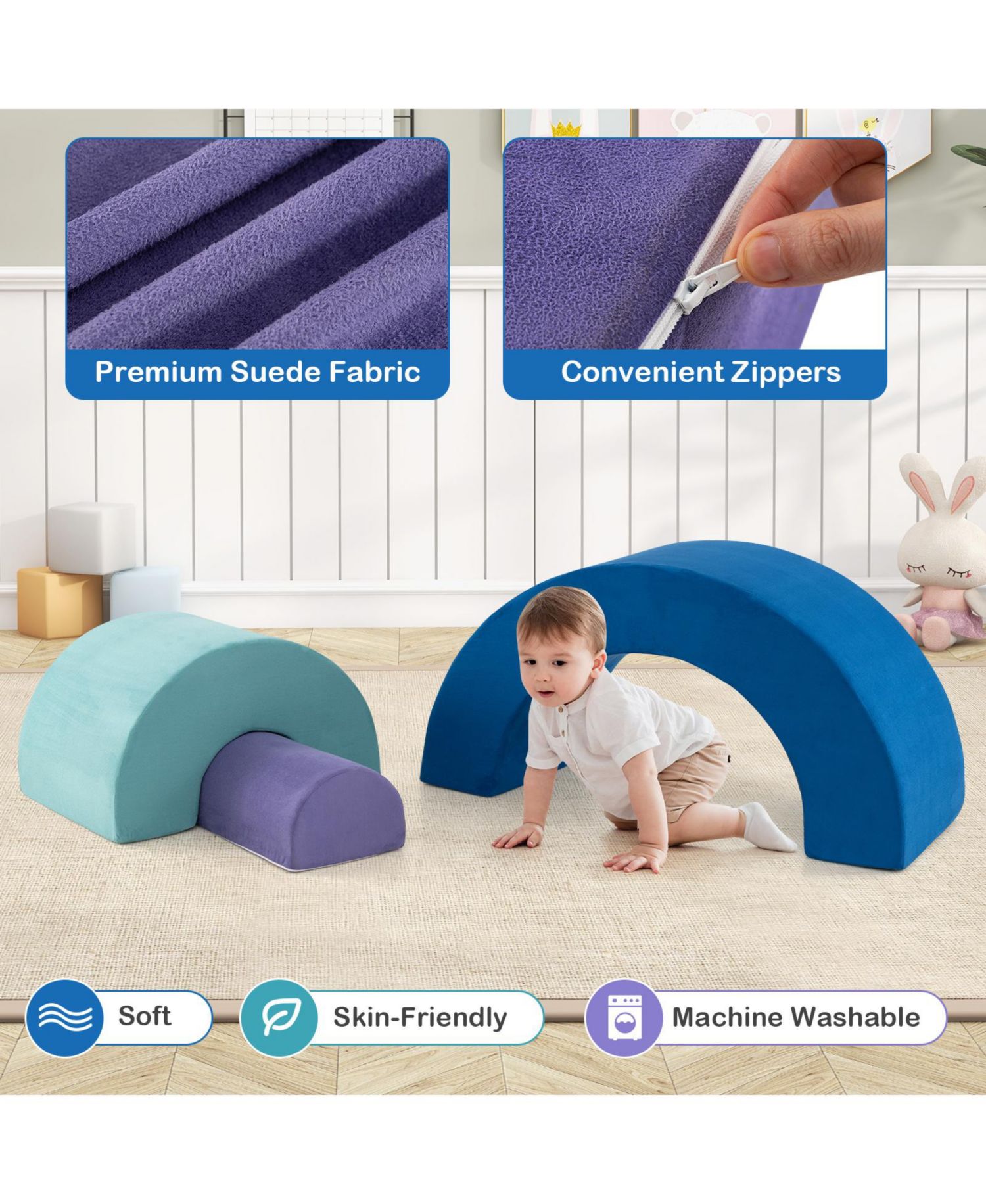 Kids Soft Foam Climber Set with Rainbow Arc Design and Removable Covers