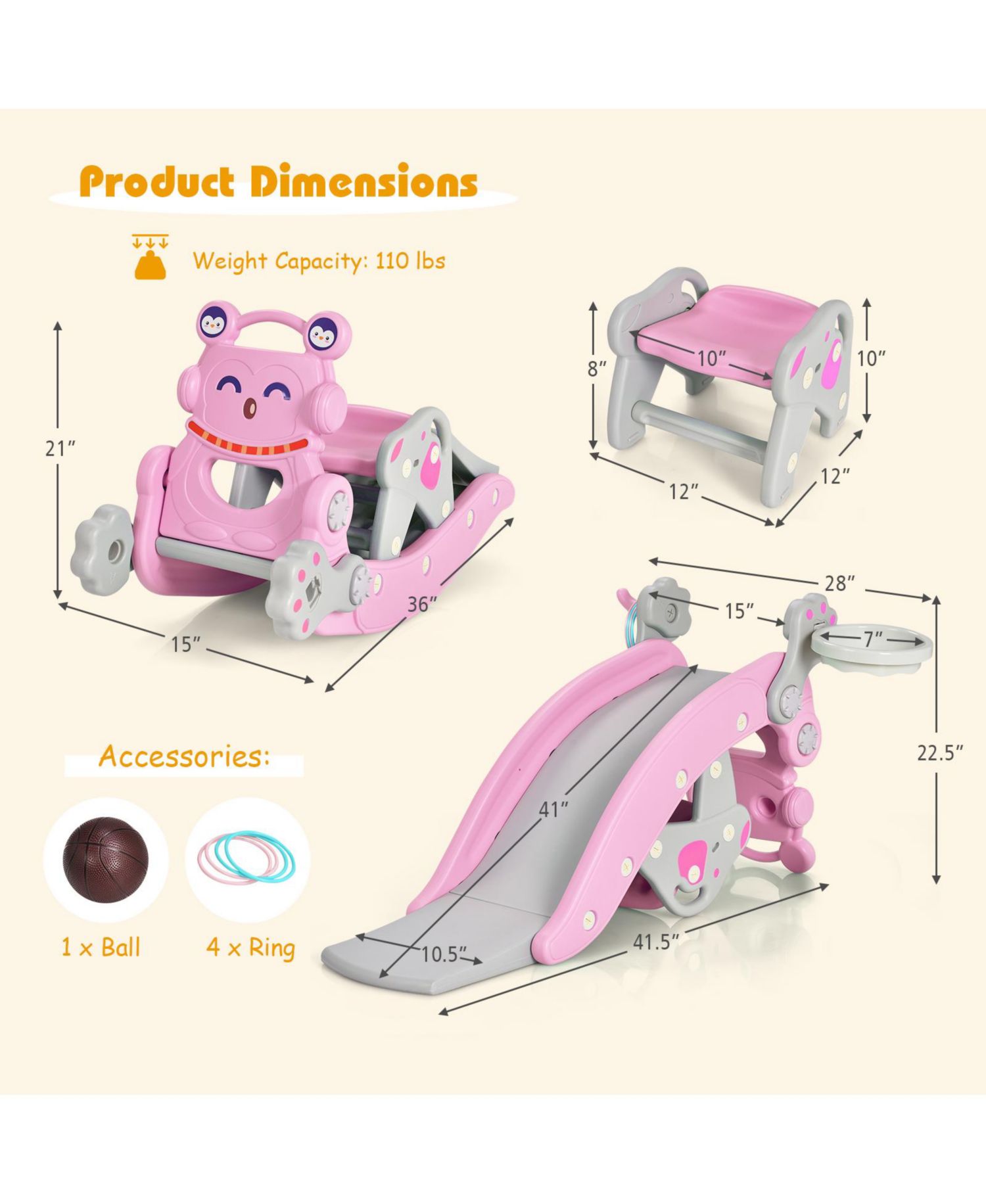 Toddler 4-in-1 Play Set with Rocking Horse, Slide and Activity Features for Kids