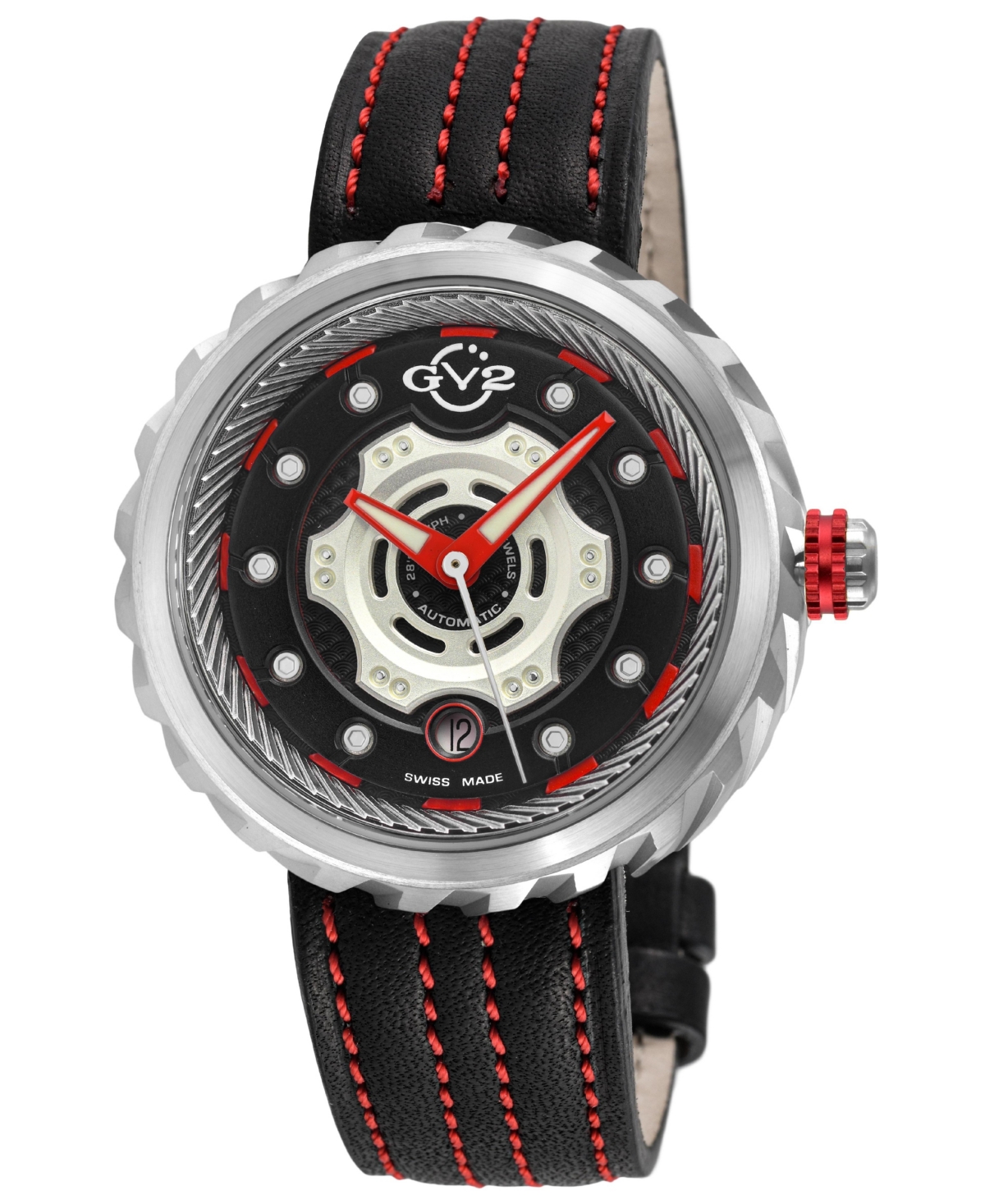 GV2 by Gevril Men's Motorcycle Swiss Automatic stitching Italian Leather Strap Watch