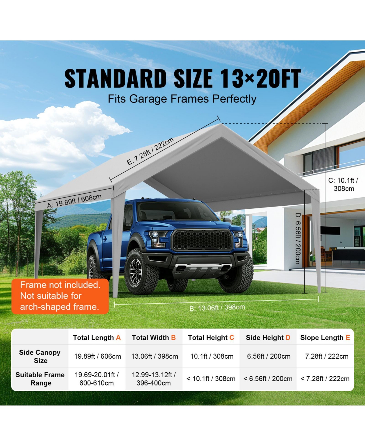Vevor Carport Replacement Canopy Car Shelter Tent 13x20ft Grey Not Include Frame