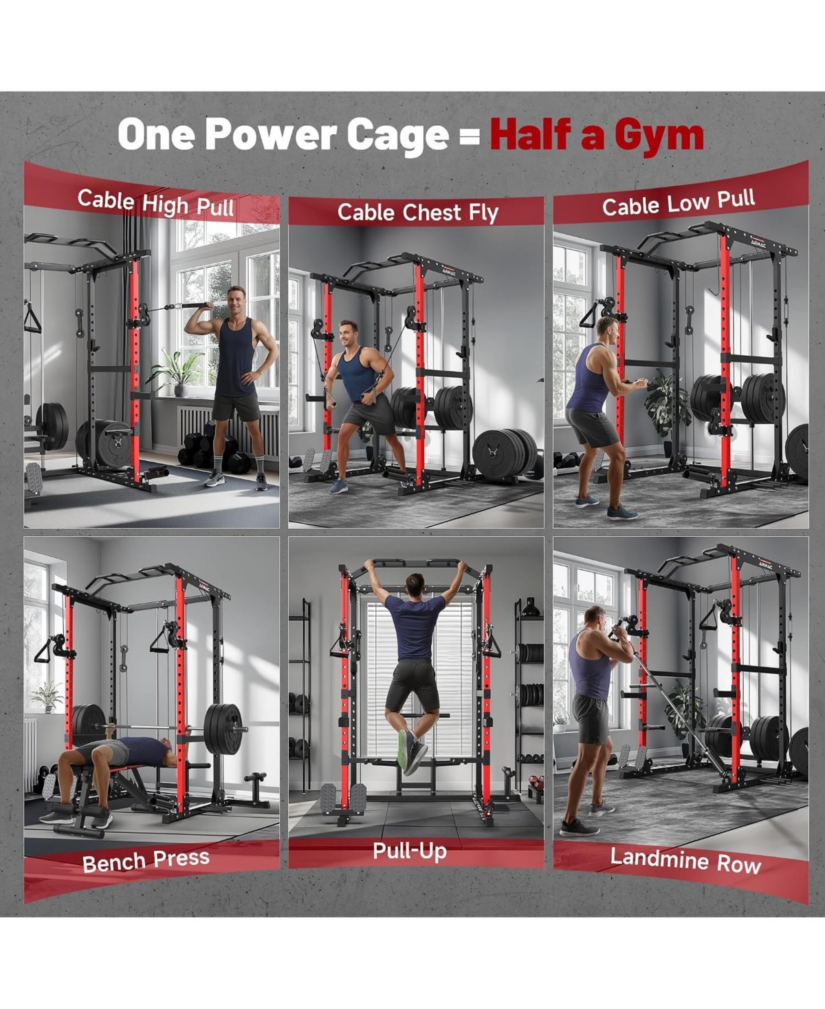 Fed Fitness Power Cage, 1500LBS Multi-Function Power Rack with Dual Cable Crossover System, Weight Cage