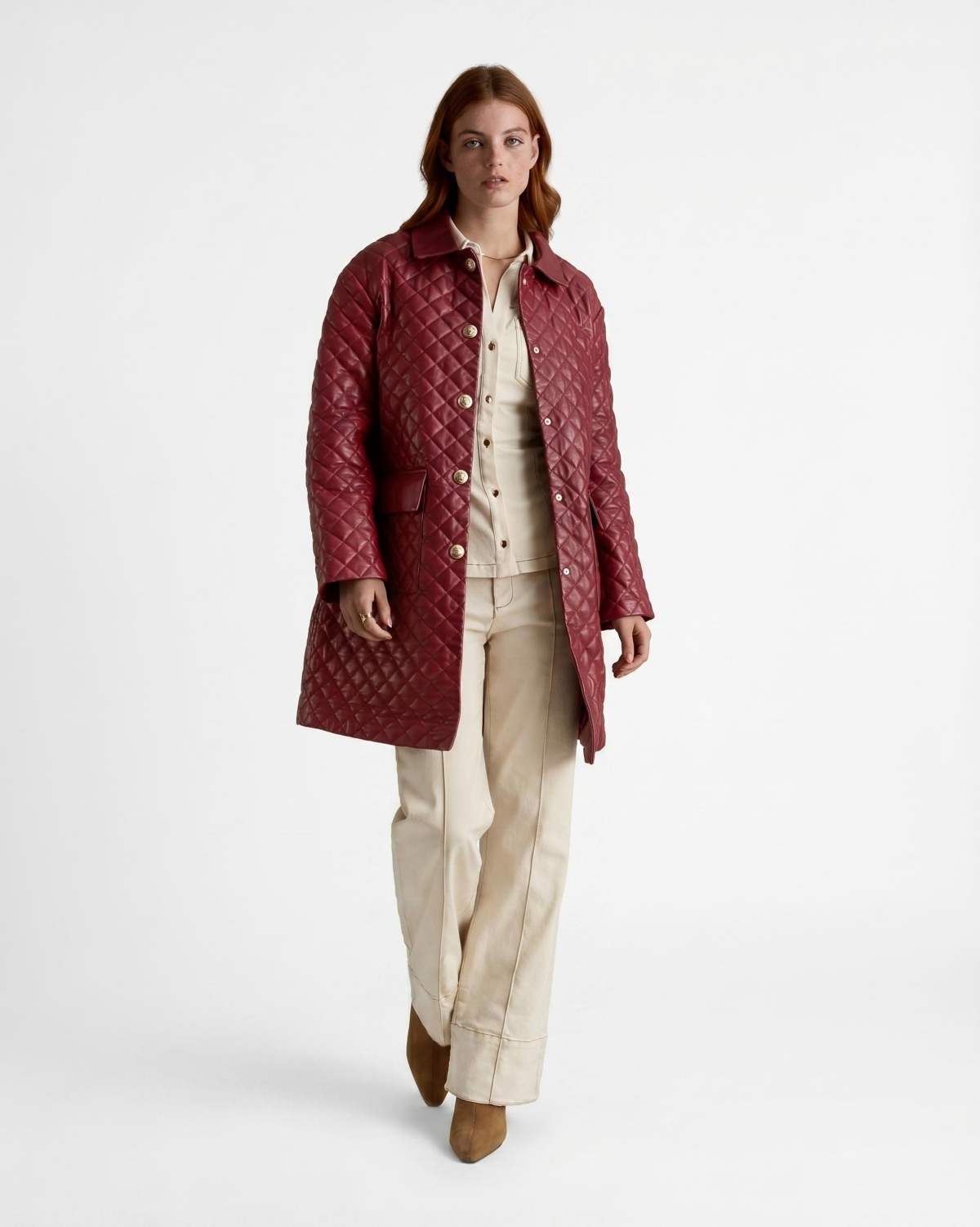 Furniq Uk Women's Quilted Leather Coat