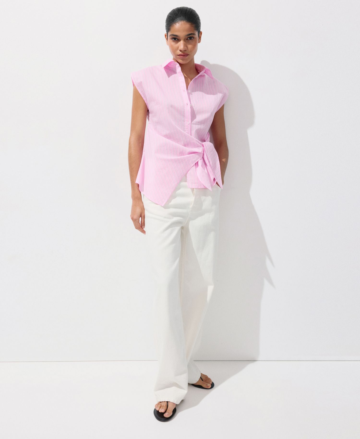 Women's Striped Knotted Cotton Shirt