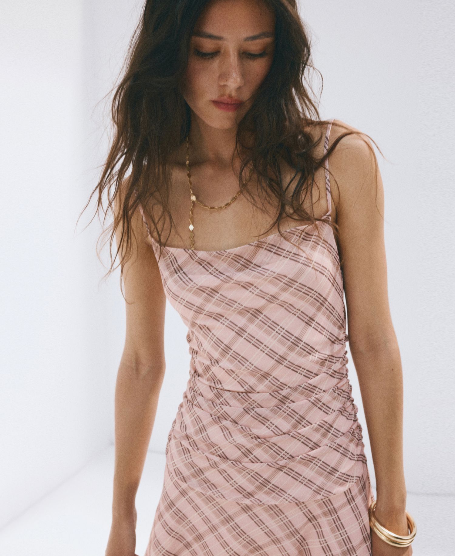 Women's Gathered Checked Dress