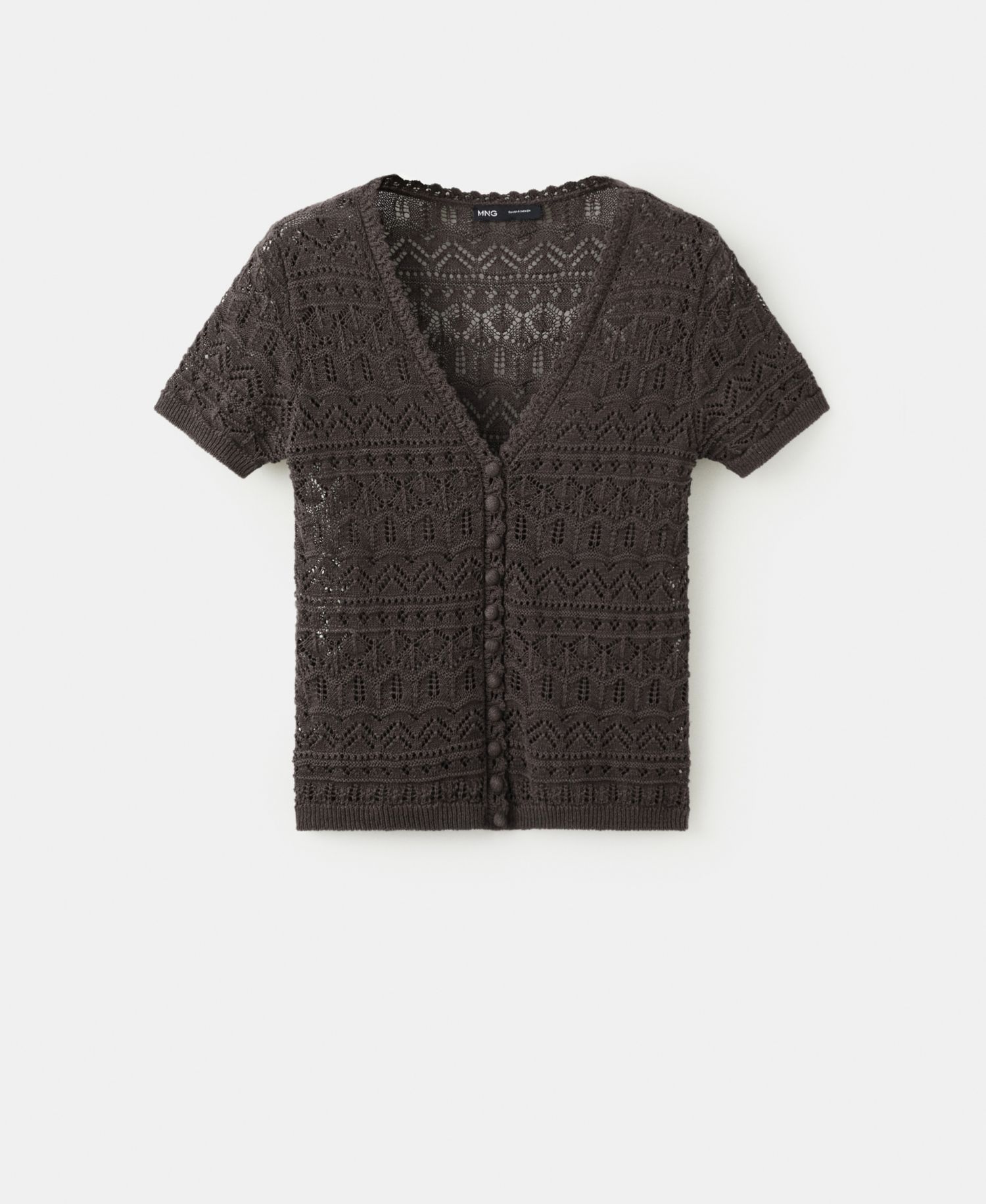 Women's Short-Sleeve Open-Knit Cardigan Sweater