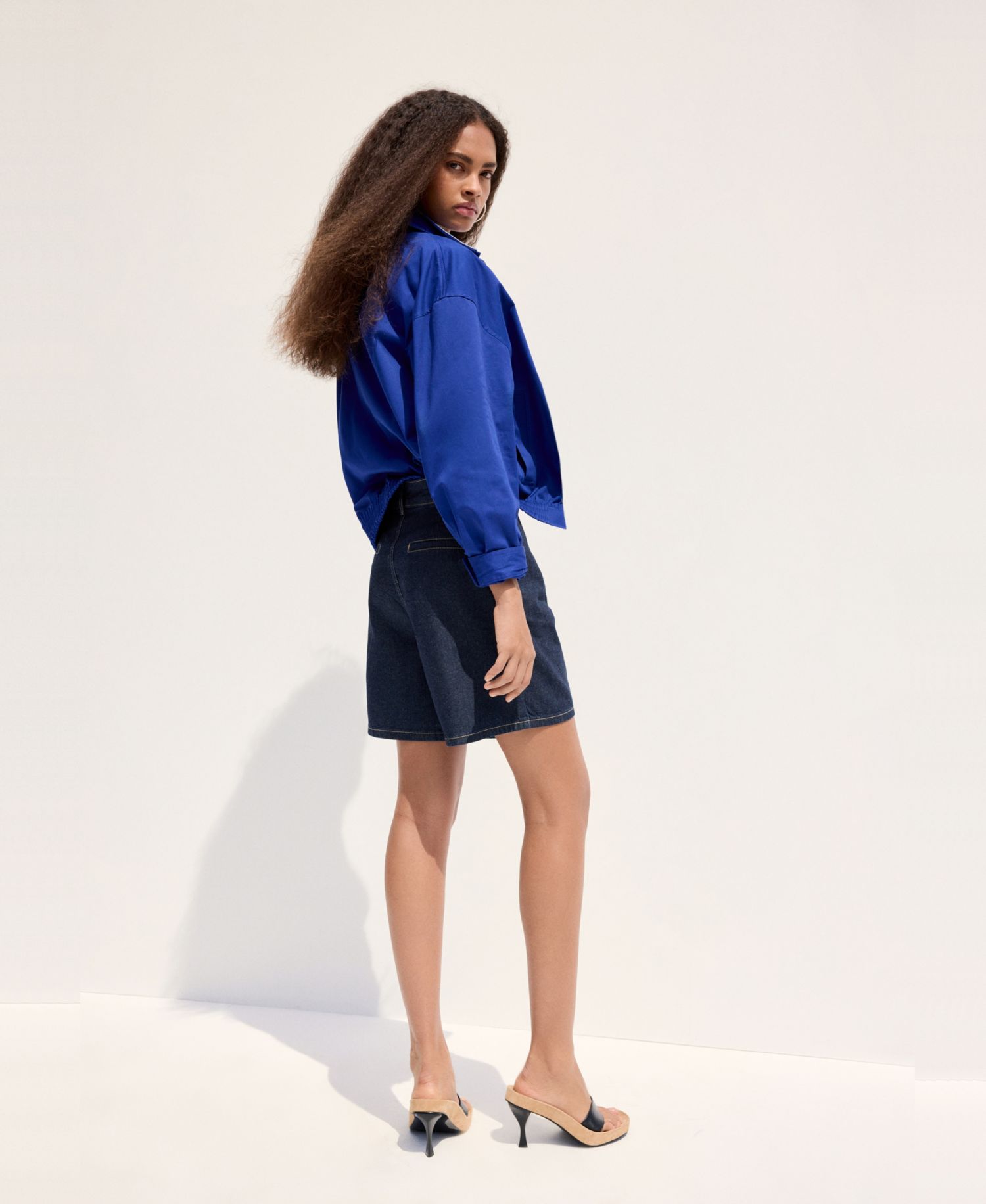 Women's Mid-Rise Pleats Denim Bermuda Shorts