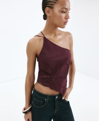 Women's Asymmetrical Floral Embroidered Top