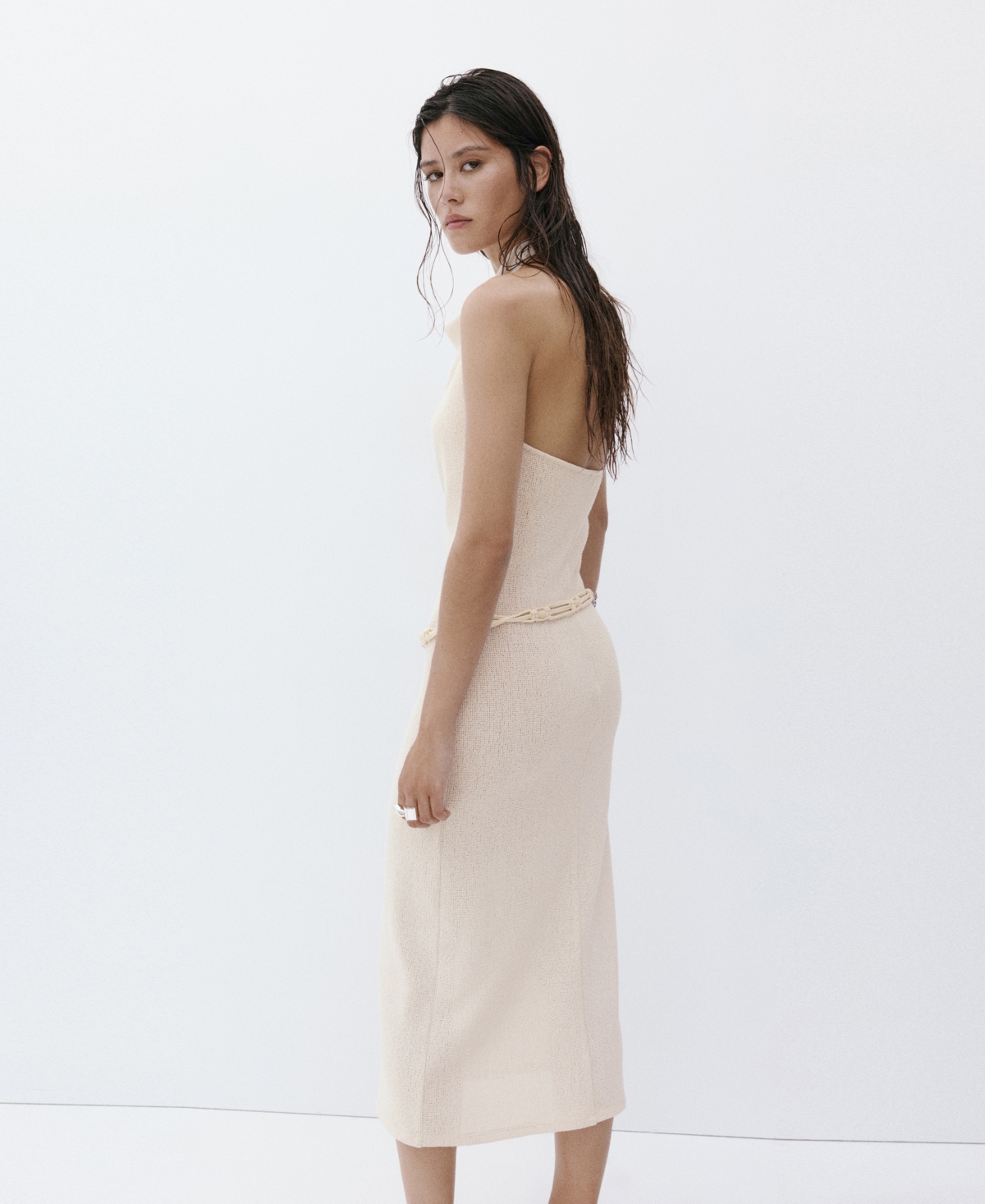 Mango Women's Belted Knit Halter Dress