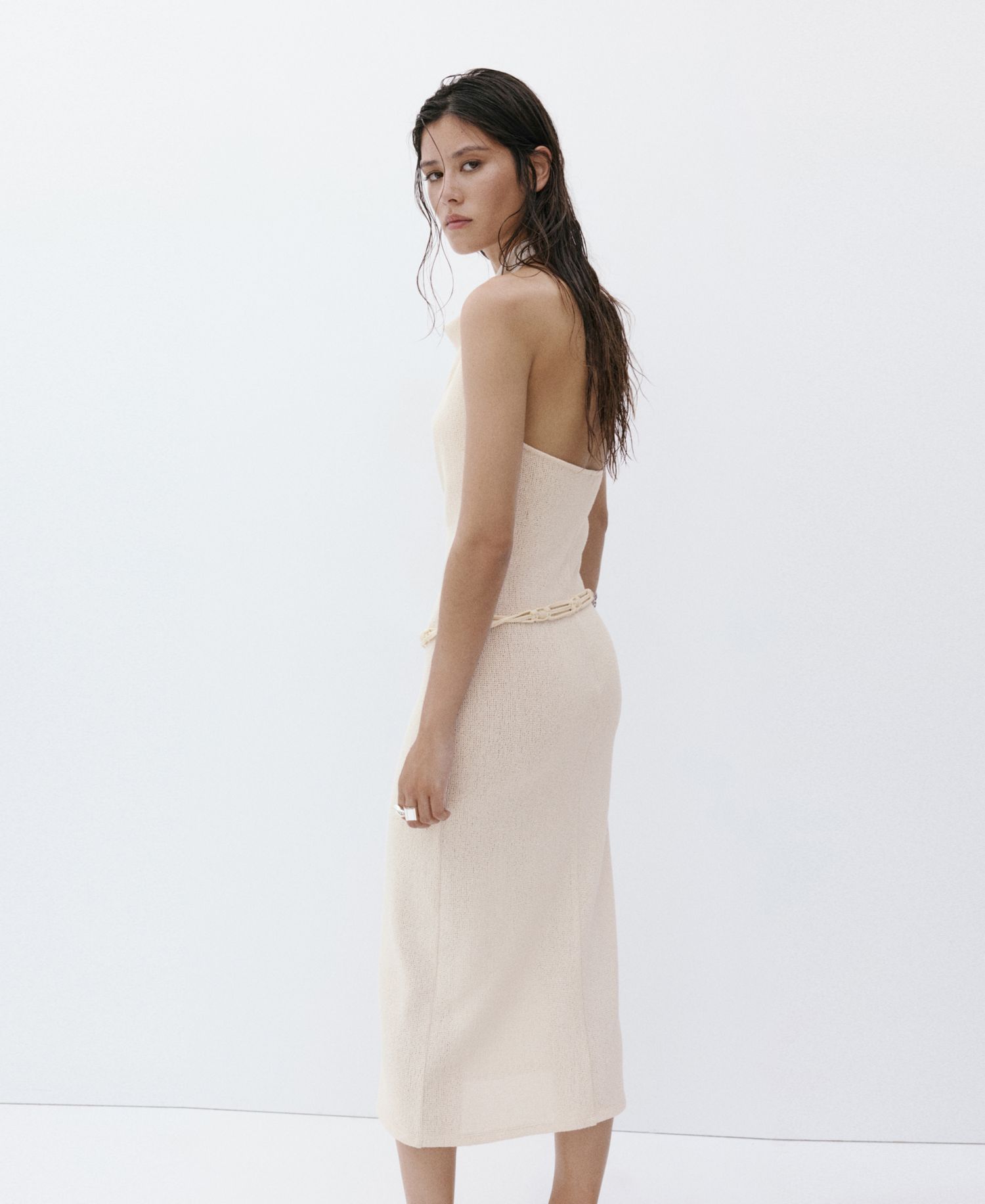 Women's Belted Knit Halter Dress