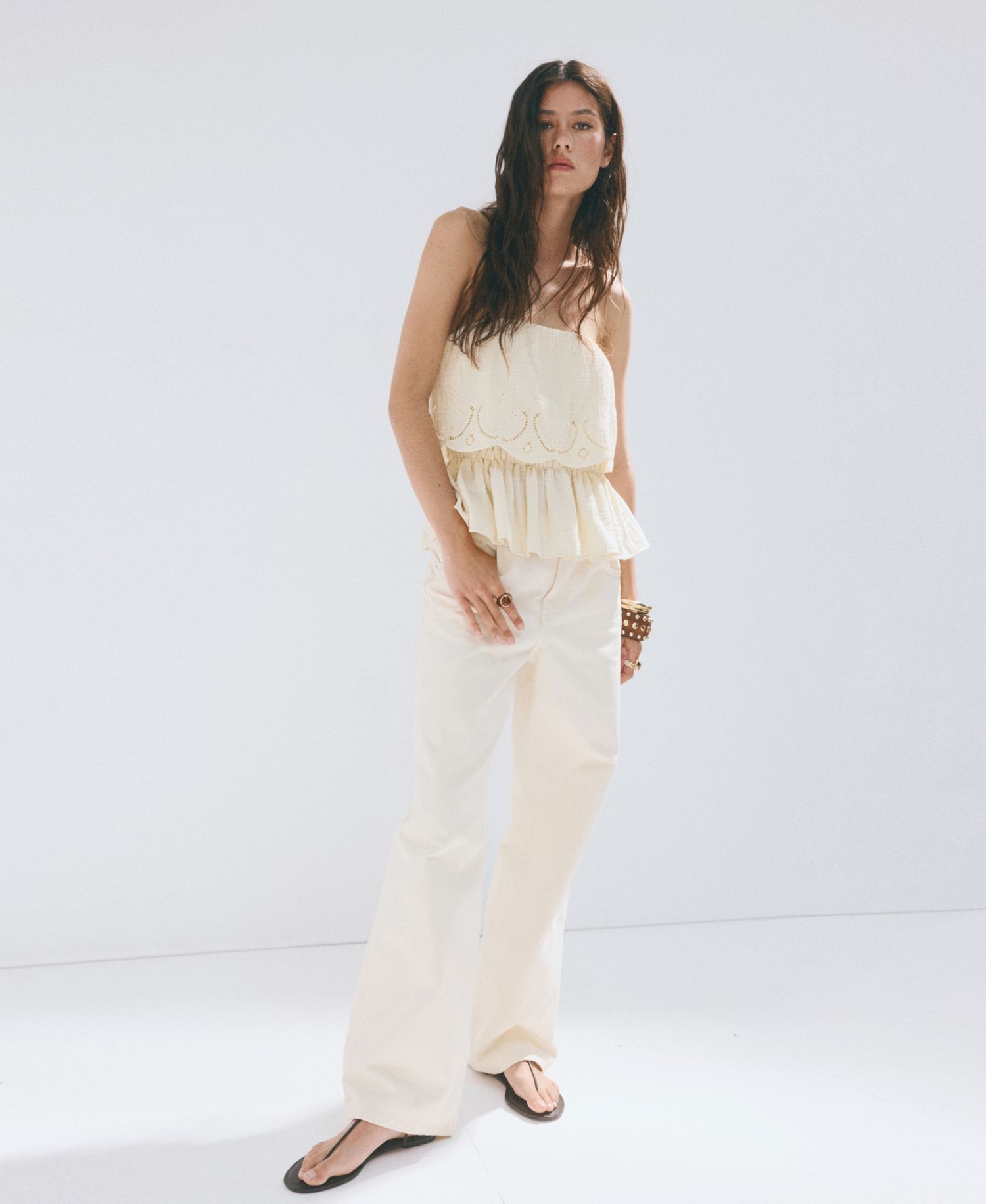Women's Embroidered Details Crinkled Top