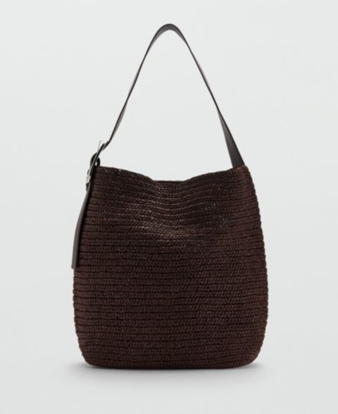 Женская сумка MANGO Natural-Fiber Buckle Detail Shopper, цвет: Тёмный коричневый