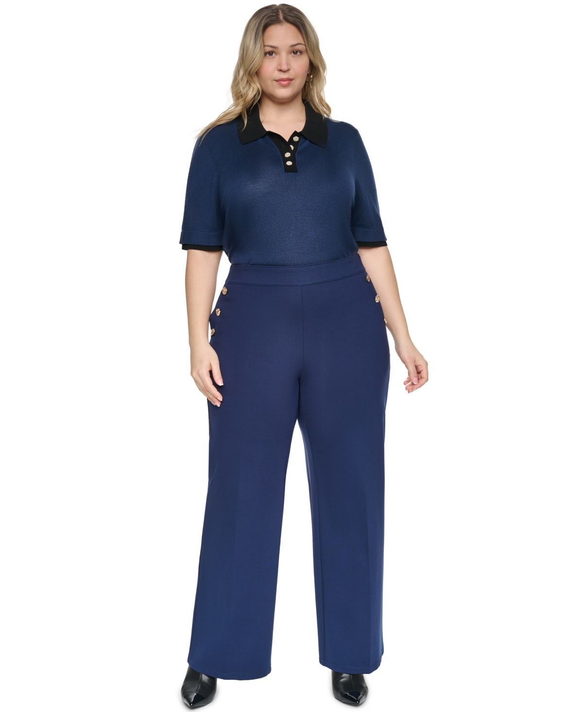 Karl Lagerfeld Paris Plus Compression Sailor Mid-Rise Straight Pants