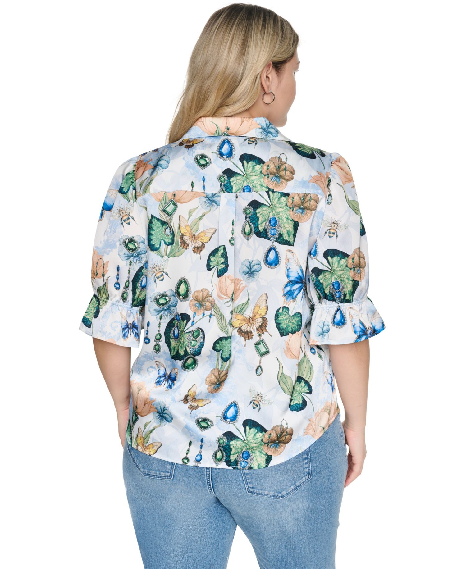 Plus Size Collared Button-Front Top