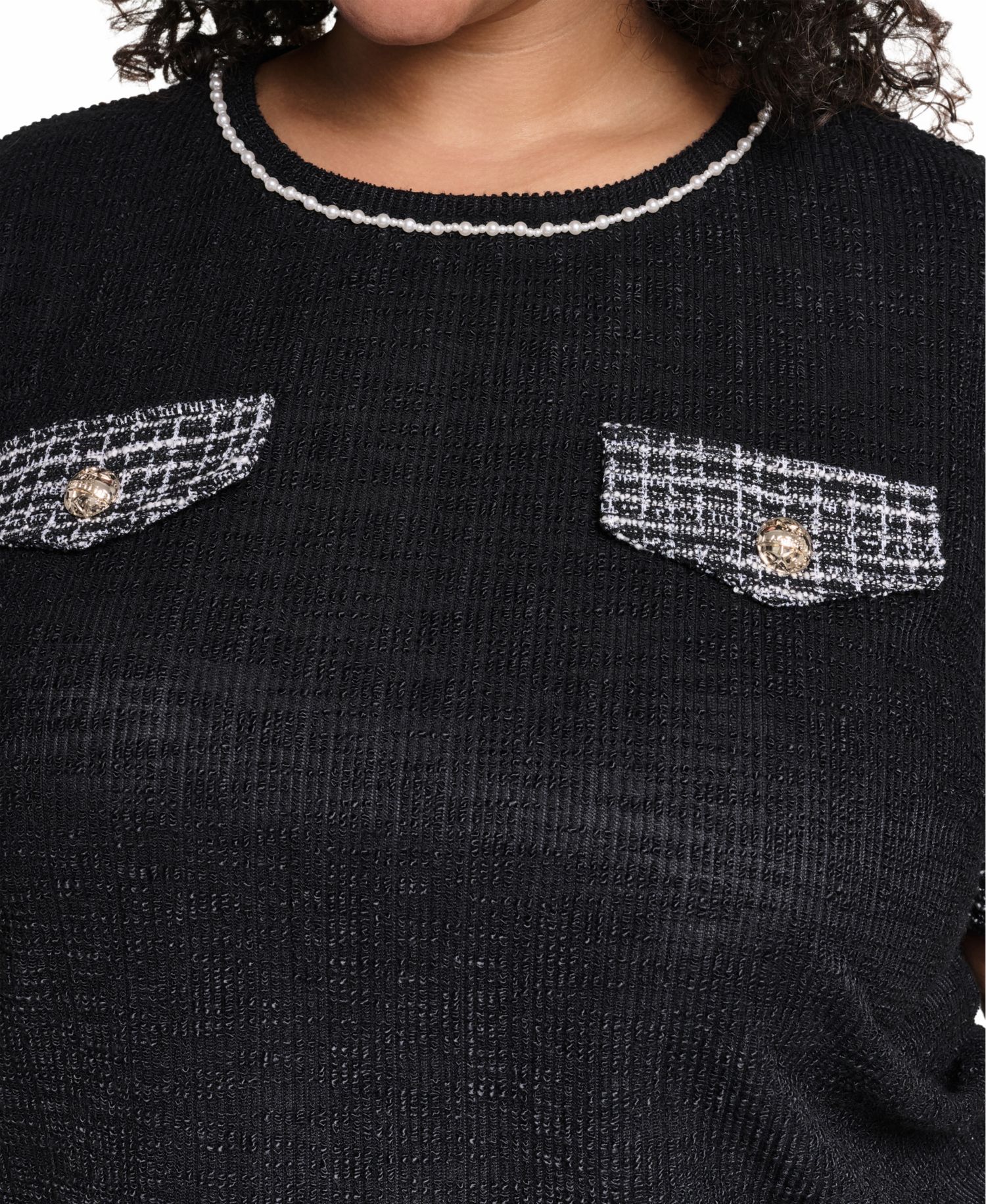 Plus Size Tweed Knit Short-Sleeve Top