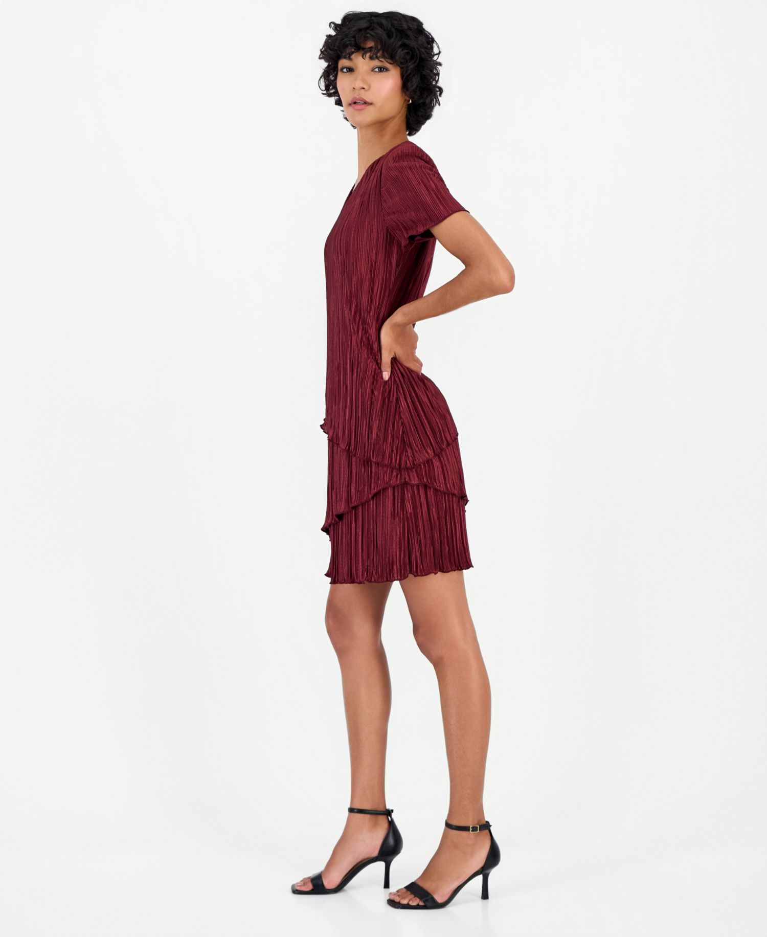 Petite V-Neck Tiered Short-Sleeve Sheath Dress