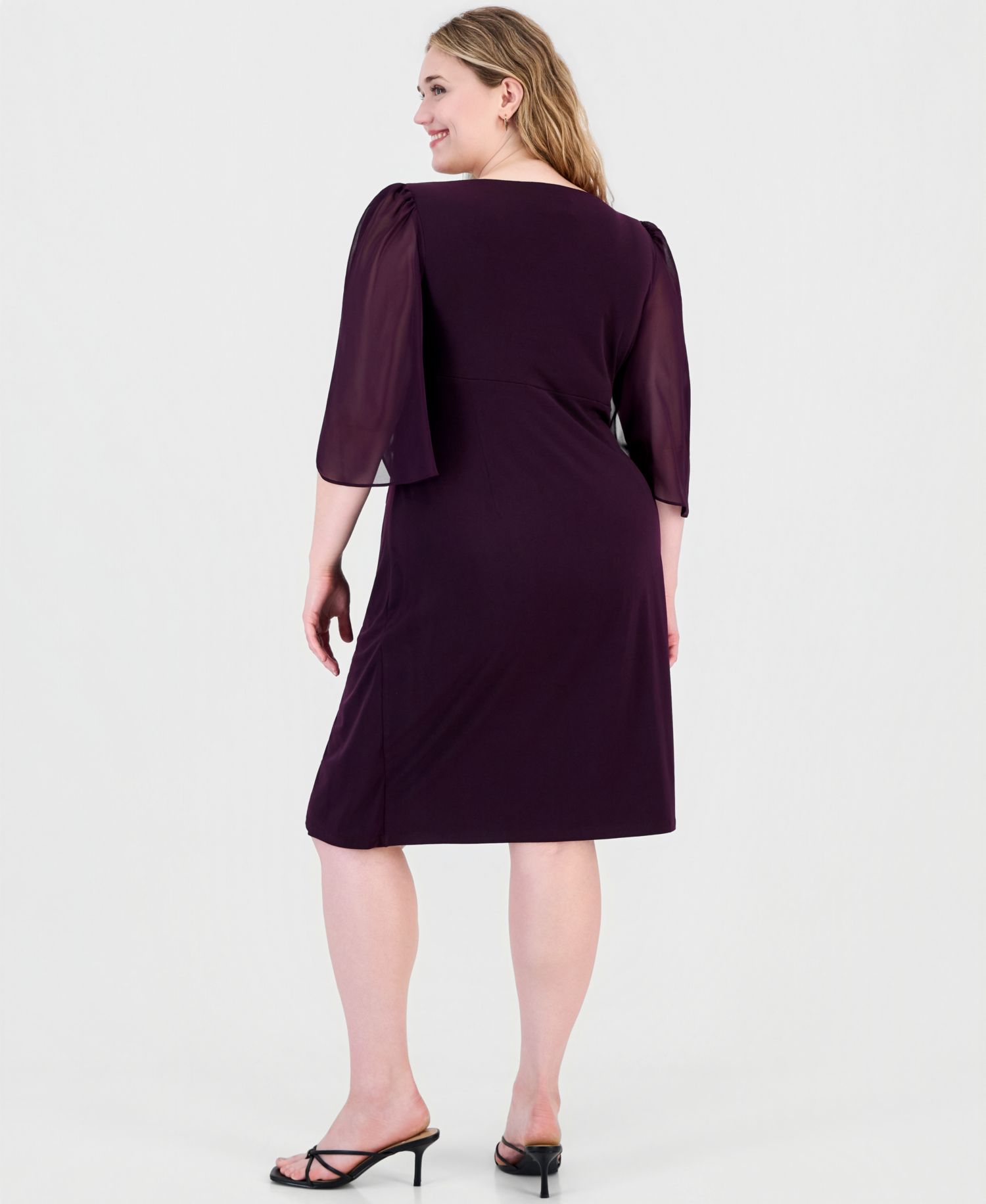 Plus Size Sheer-Sleeve Chain-Detail Sheath Dress