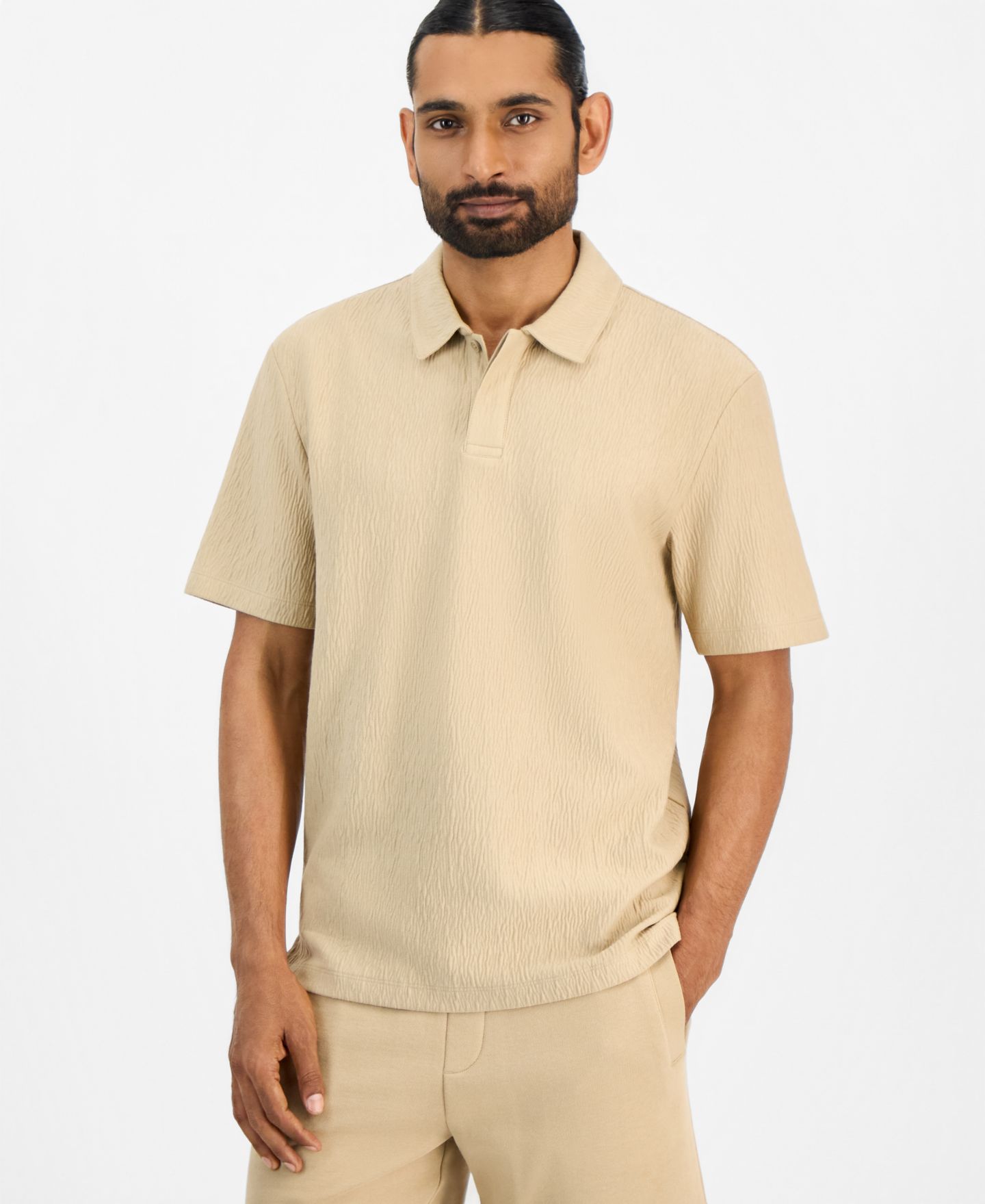 Мужское поло Hugo Boss HUGO by Denopolo Creased Interlock Classic Fit Polo Shirt, цвет: Бежевый — фото 3