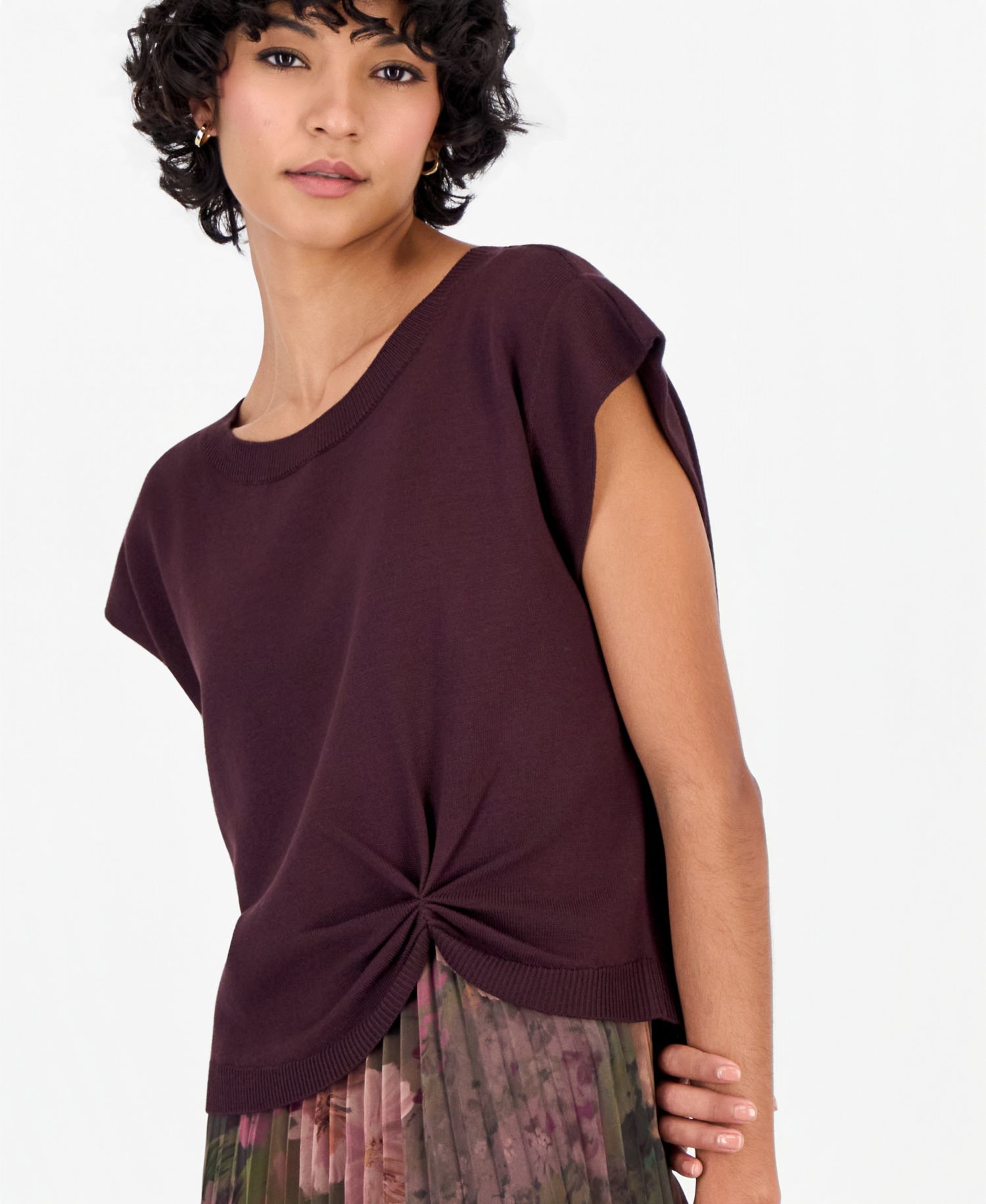 Petite Knit-Bodice Pleated-Skirt Dress