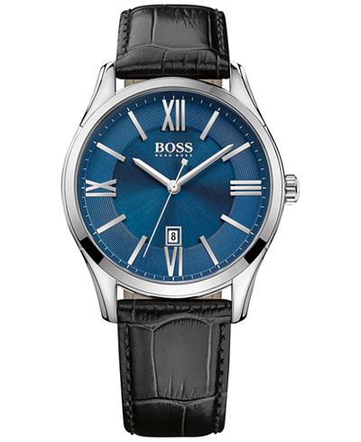 BOSS Hugo Boss Men's Ambassador Black Leather Strap Watch 43mm 1513386