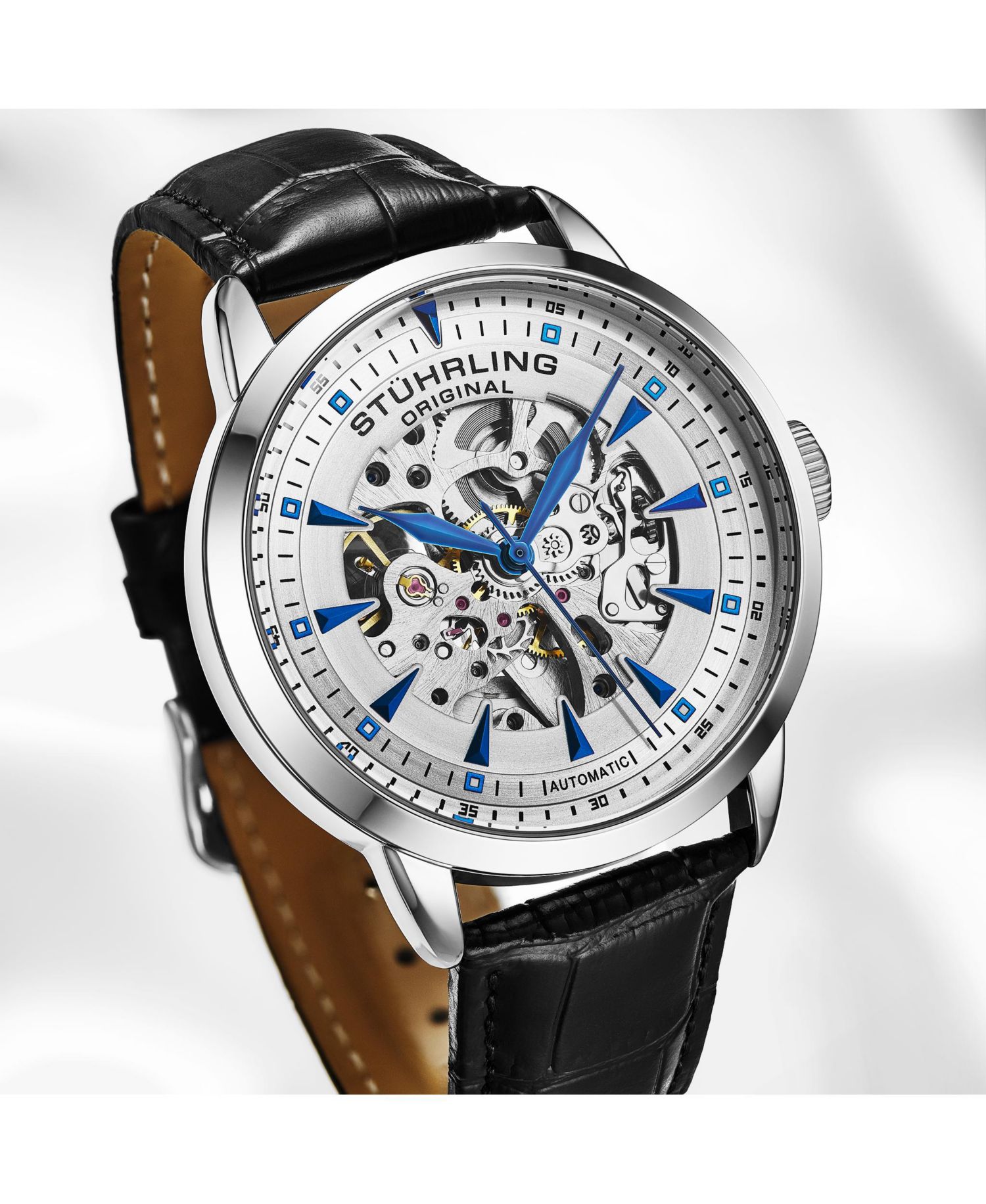 Men’s Automatic Skeleton Watch 44mm Leather Strap