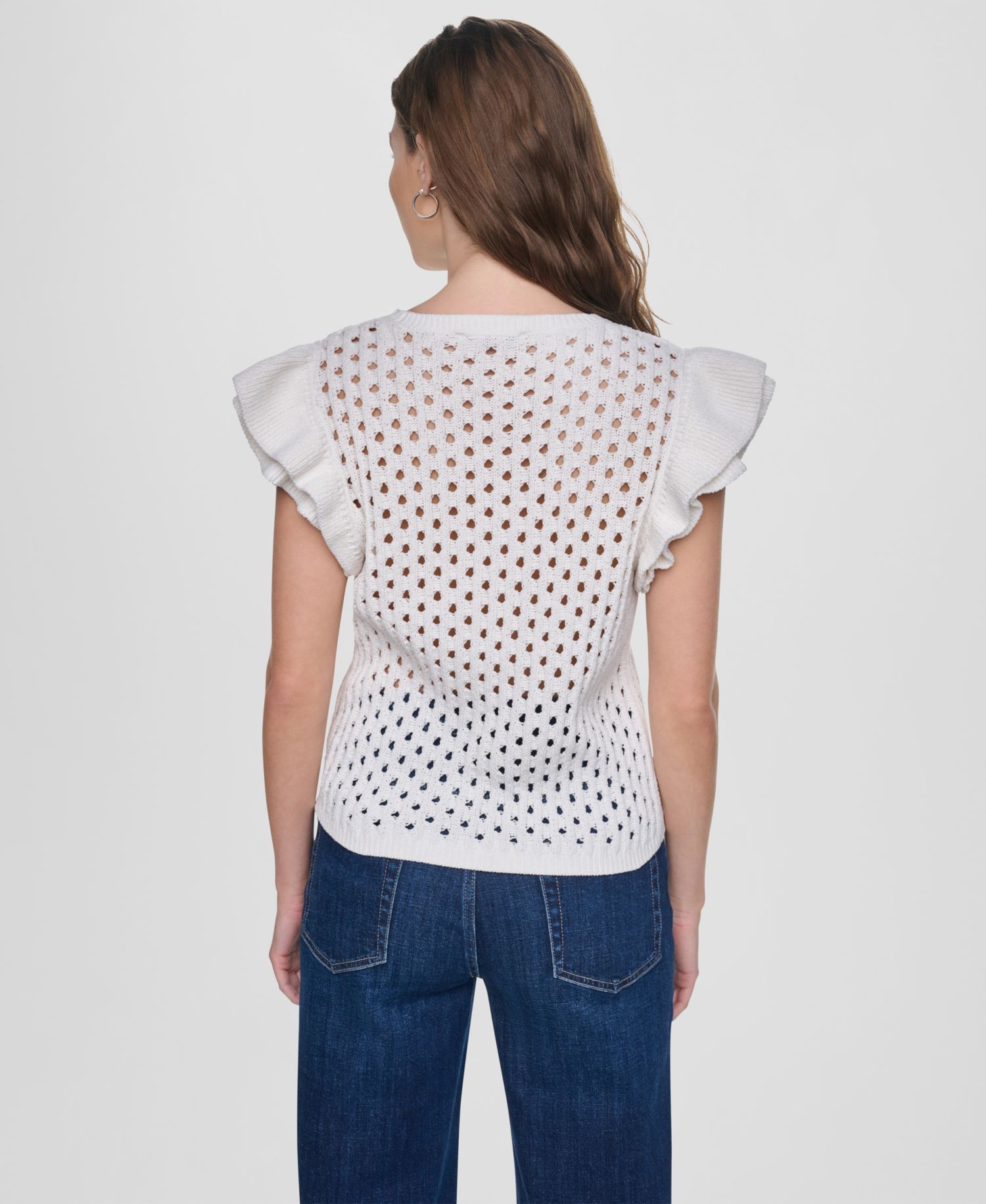 Women's Baby Chenille Pointelle Rib Flutter-Sleeve Sweater