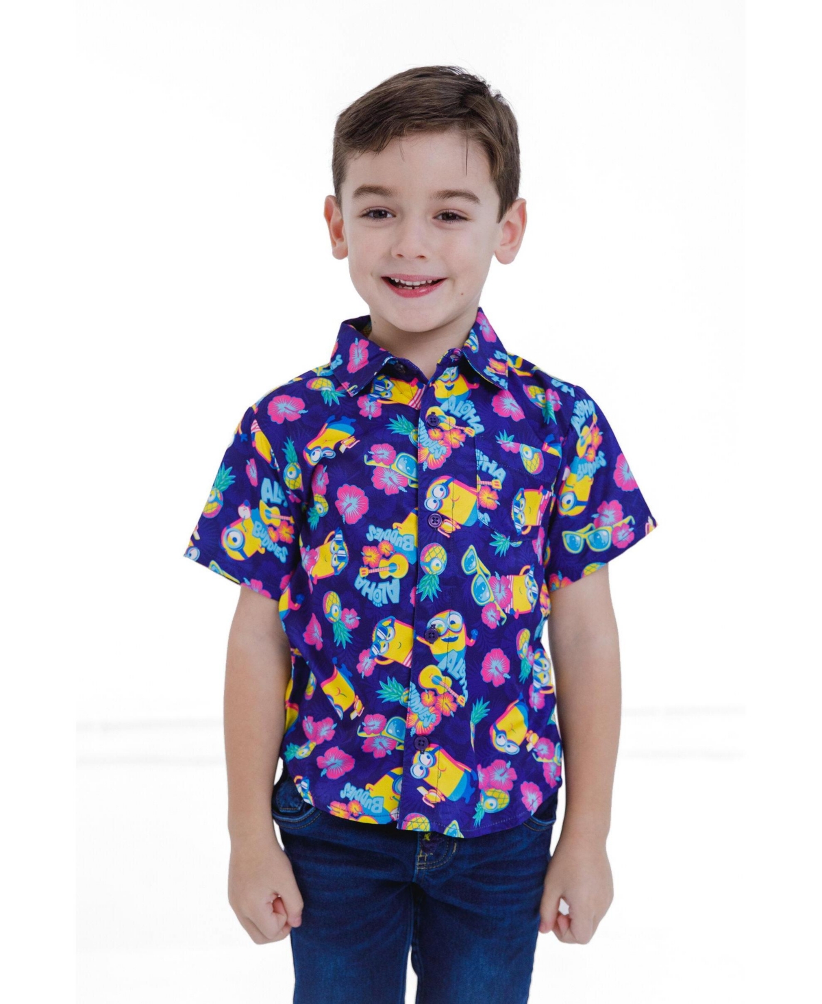 Minions Toddler Boys Despicable Me Hawaiian Short Sleeve Button Down Shirt