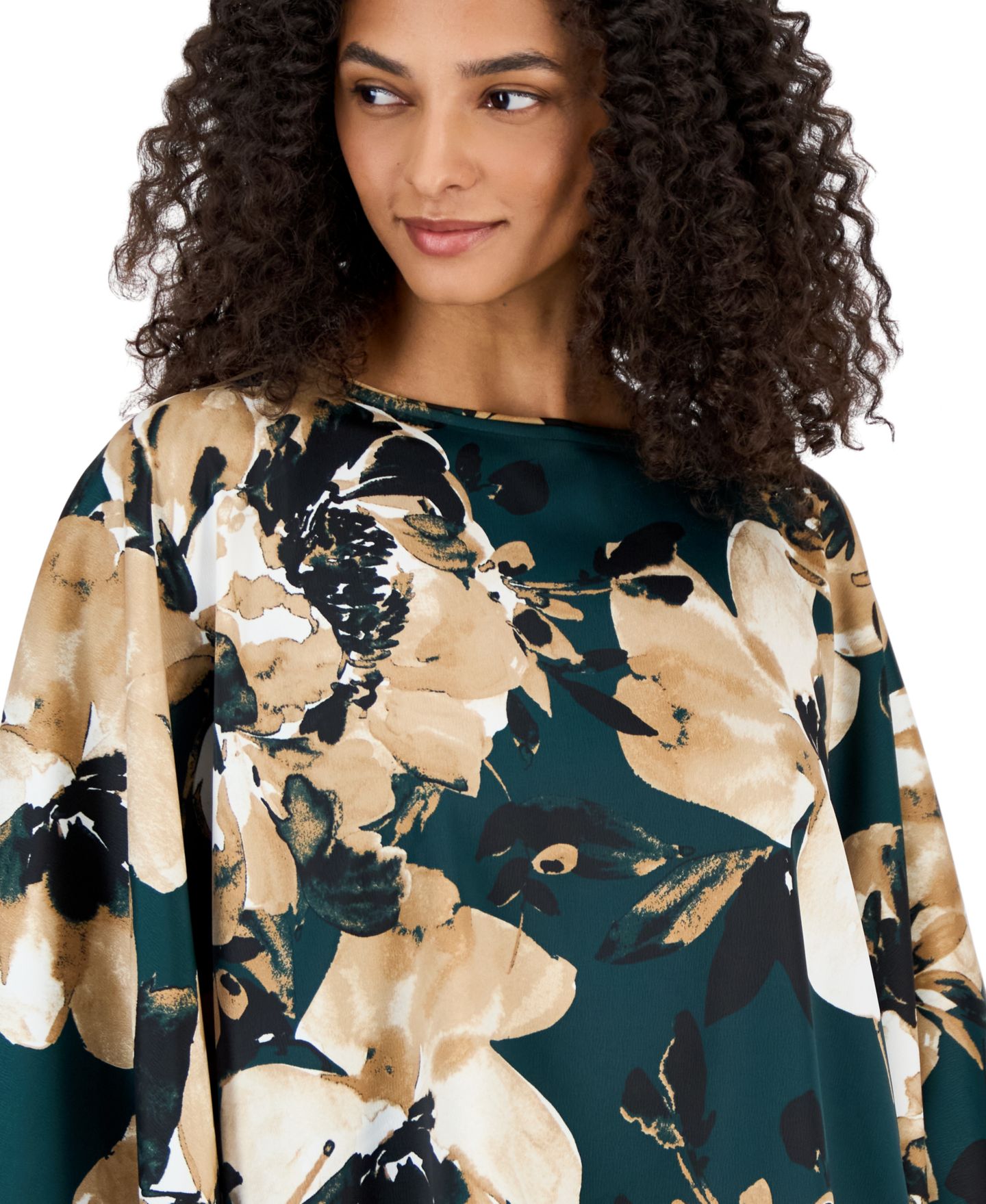 Женская блузка Anne Klein Bateau Neck Dolman Sleeve Cape, цвет: Сосновый тёмно-зелёный разноцветный — фото 2