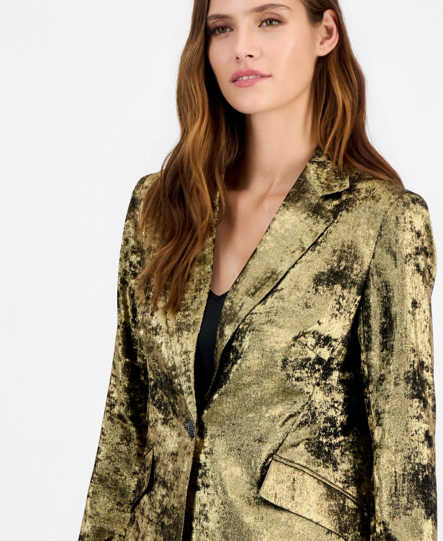 Women's Metallic Foil-Crepe Notched Collar Blazer