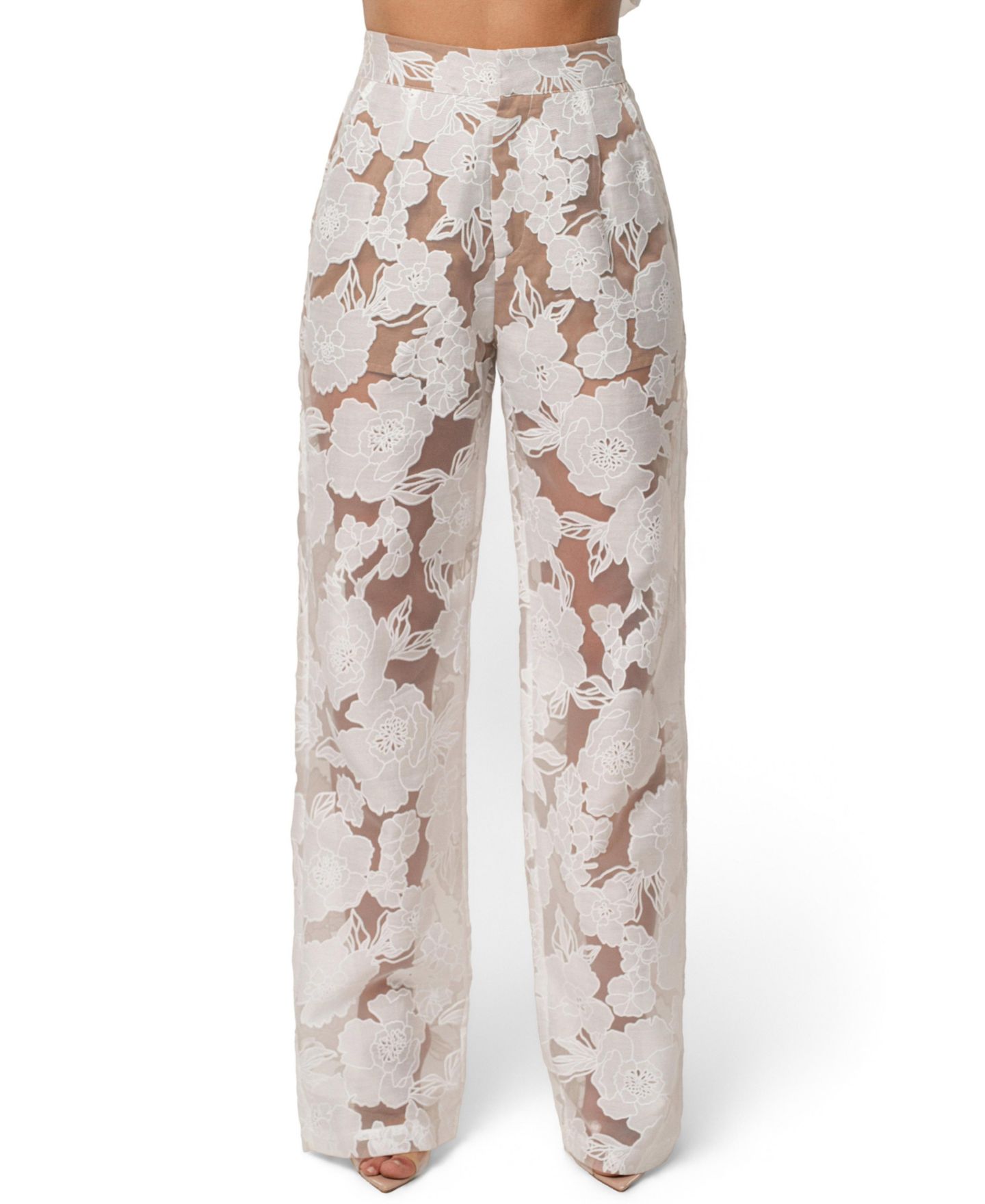 Женские брюки JLUXLABEL Organza Floral Pant, цвет: Бежевый — фото 7