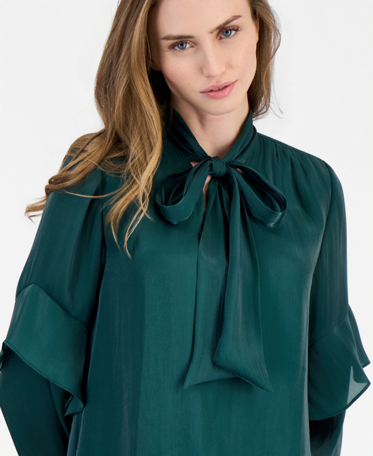 Anne Klein Women's Bow Tie Long-Sleeve Ruffle Blouse