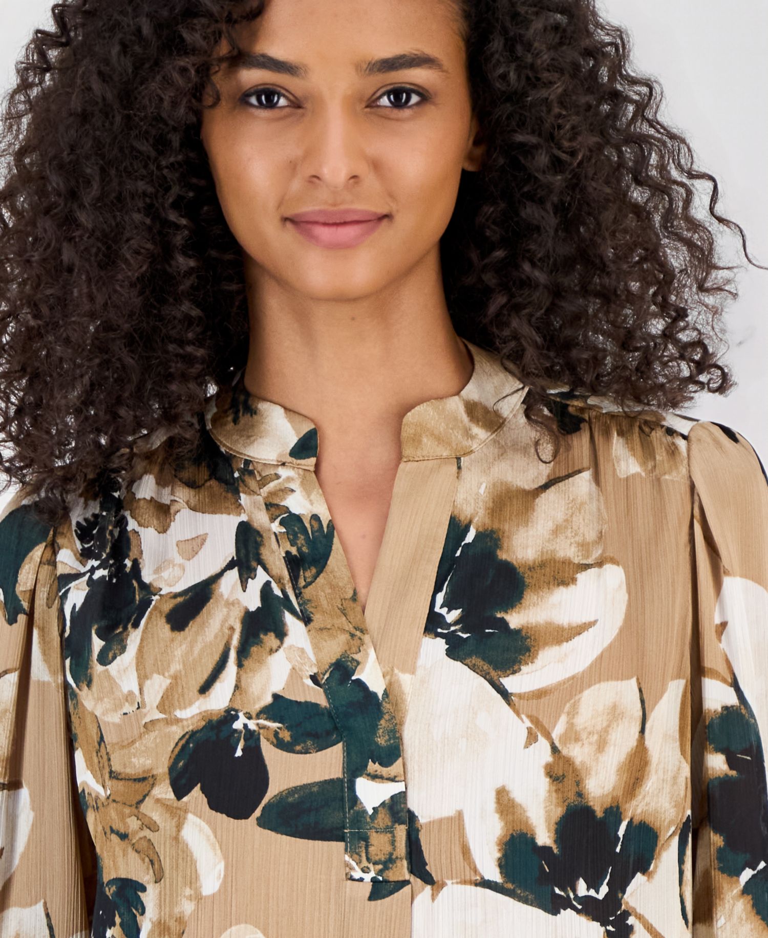 Women's Floral-Print Satin Pleat-Front Blouse