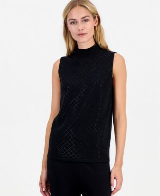 Women's Sleeveless Heatset Diamond Mockneck Tank