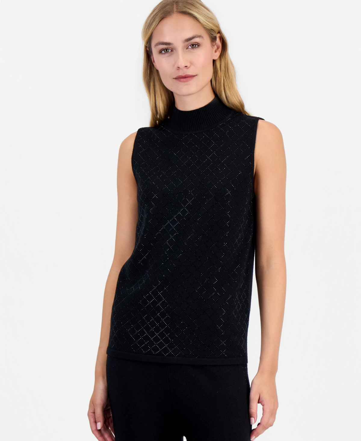 Anne Klein Women's Sleeveless Heatset Diamond Mockneck Tank