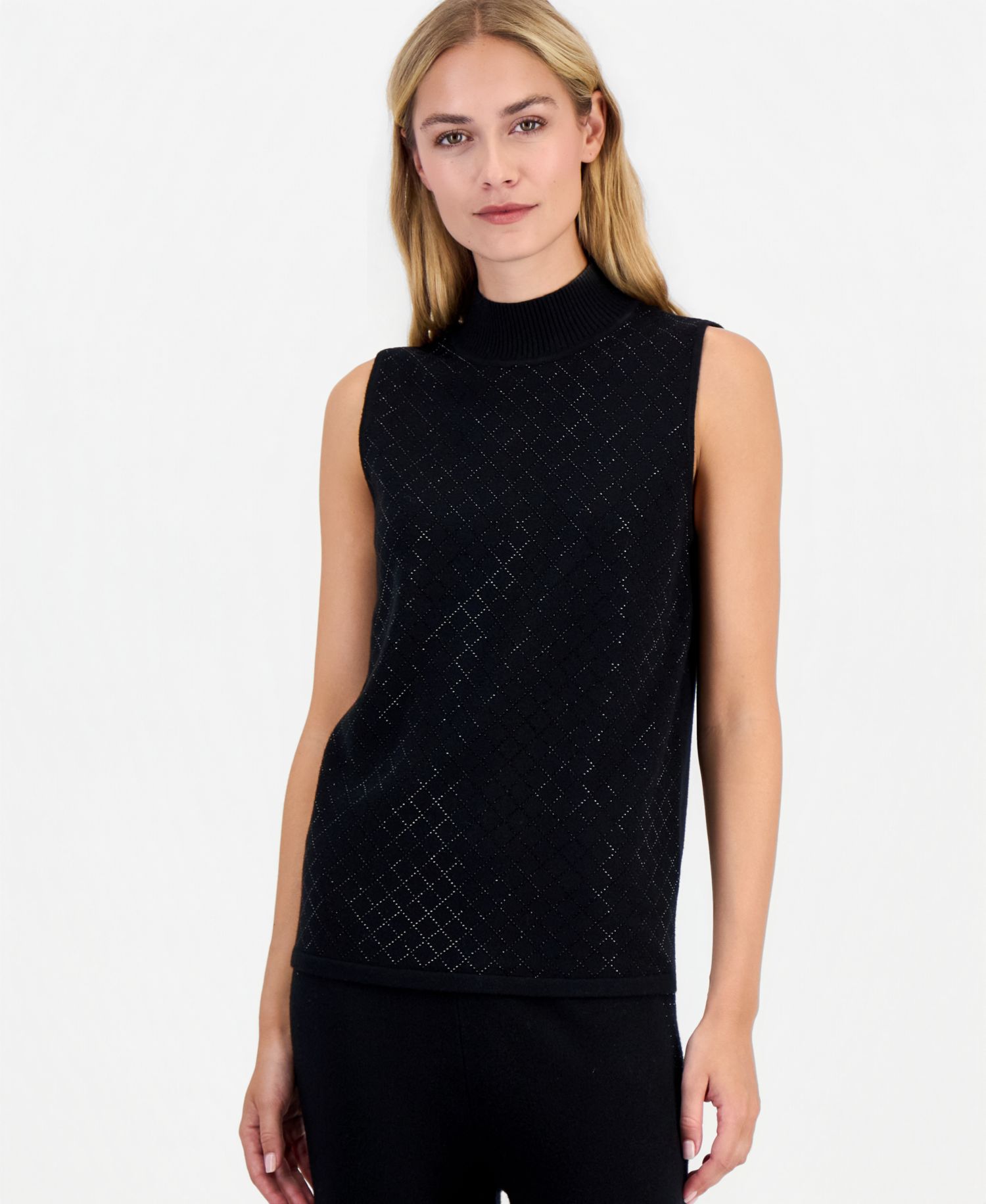 Women's Sleeveless Heatset Diamond Mockneck Tank