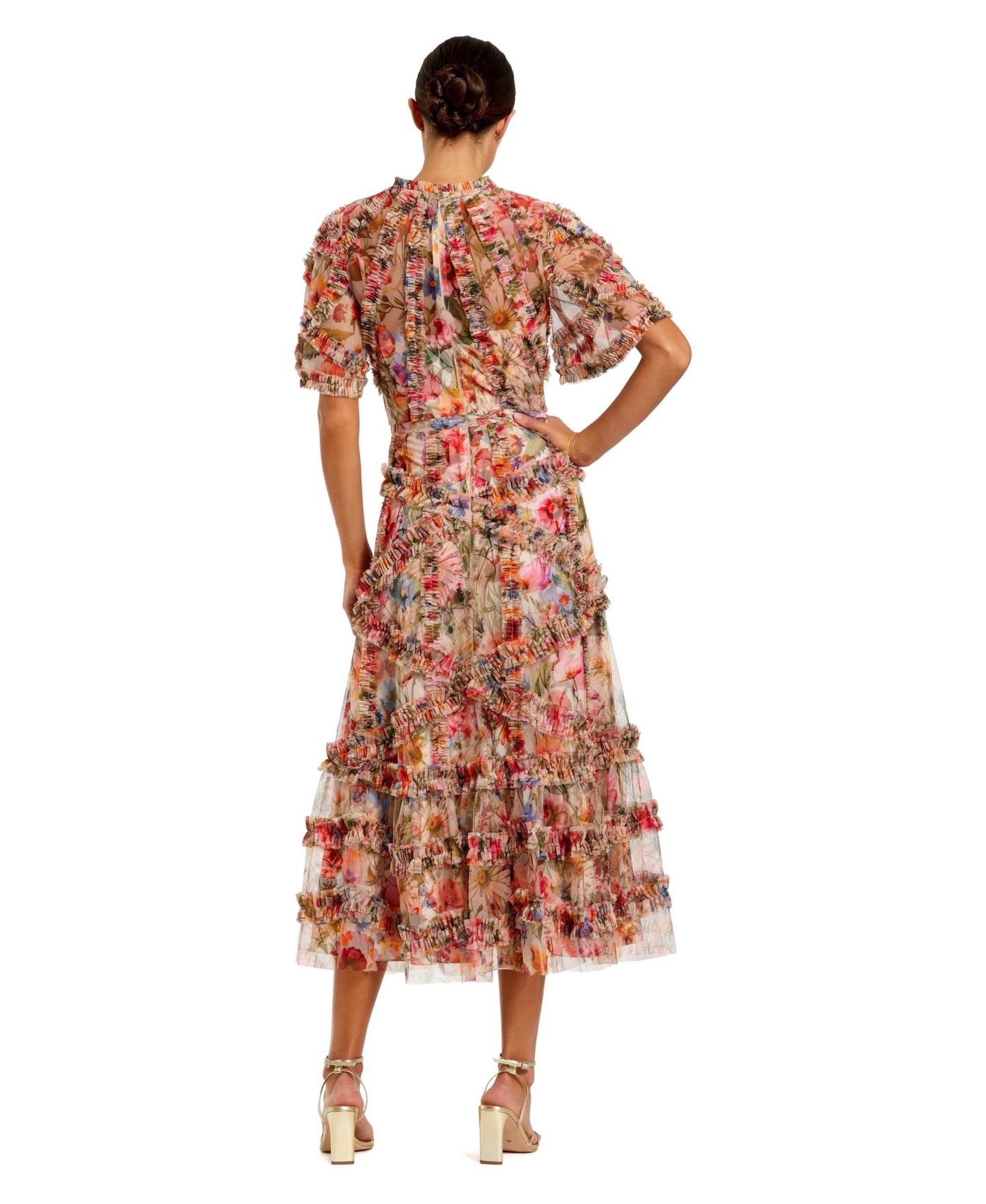 Женское платье Mac Duggal Floral Flutter Sleeve Mesh Print, цвет: Кремовый разноцветный — фото 2