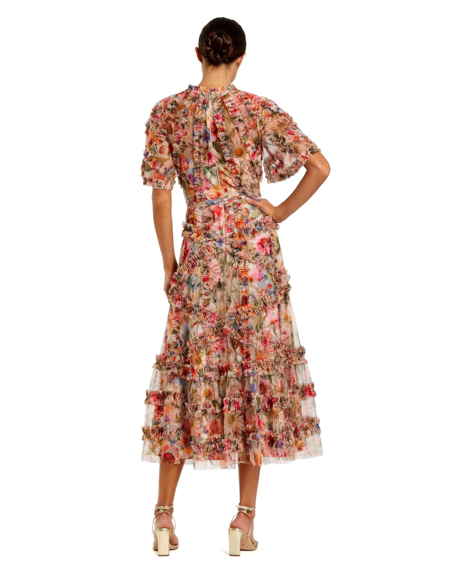 Women's Floral Flutter Sleeve Mesh Print Dress