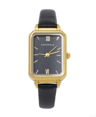 Women's Gold Geneva Black Leather Band and Black Face Watch