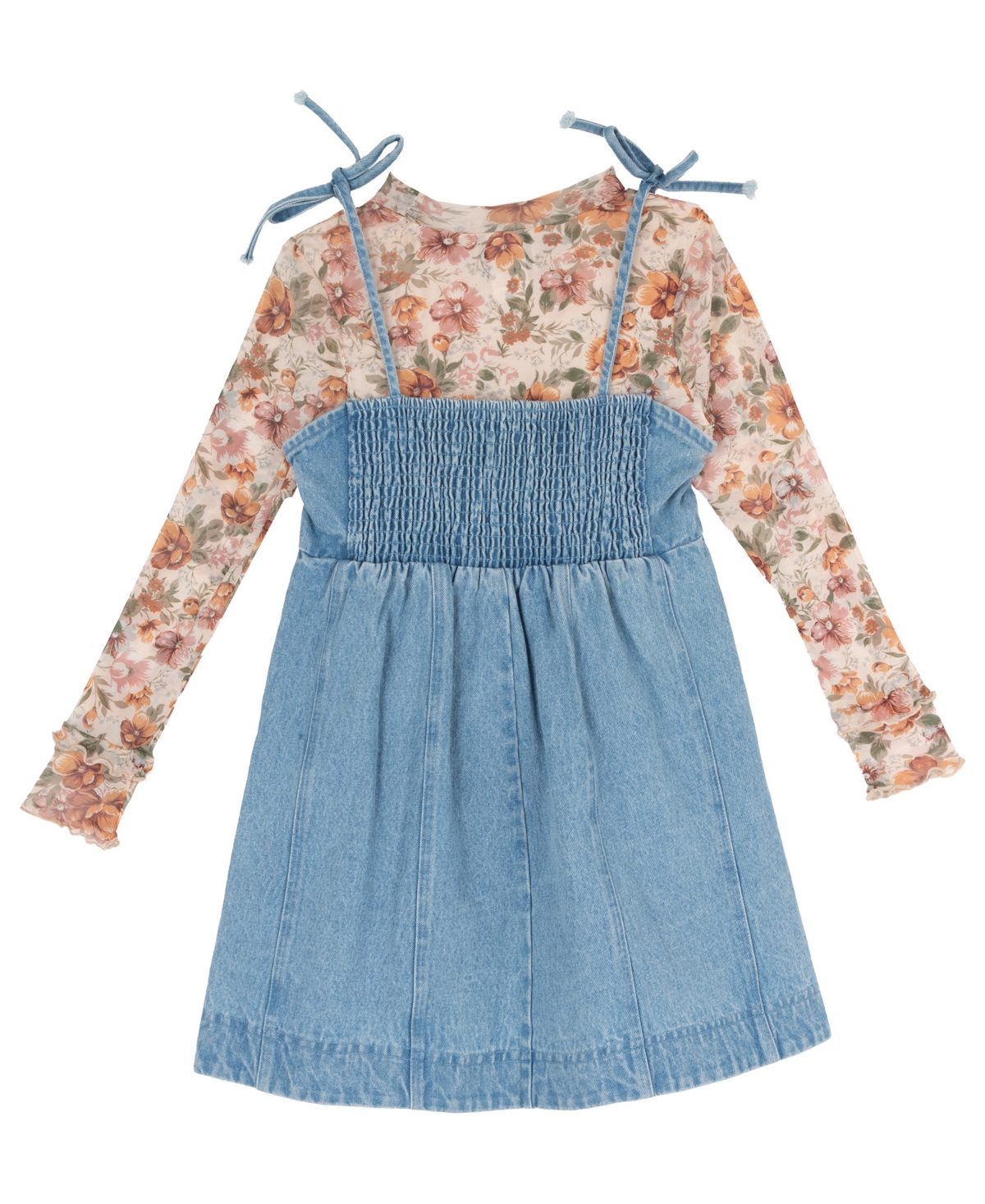 Rare Editions Girls' 7-14 Floral Top and Denim Jumper, 2-Piece Set
