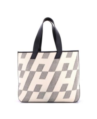 40 Cabas H en Biais Tote Canvas with Leather
