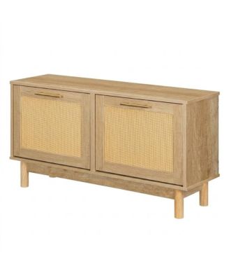 Shoe Storage Bench Rattan Design with Flip-Top Drawers