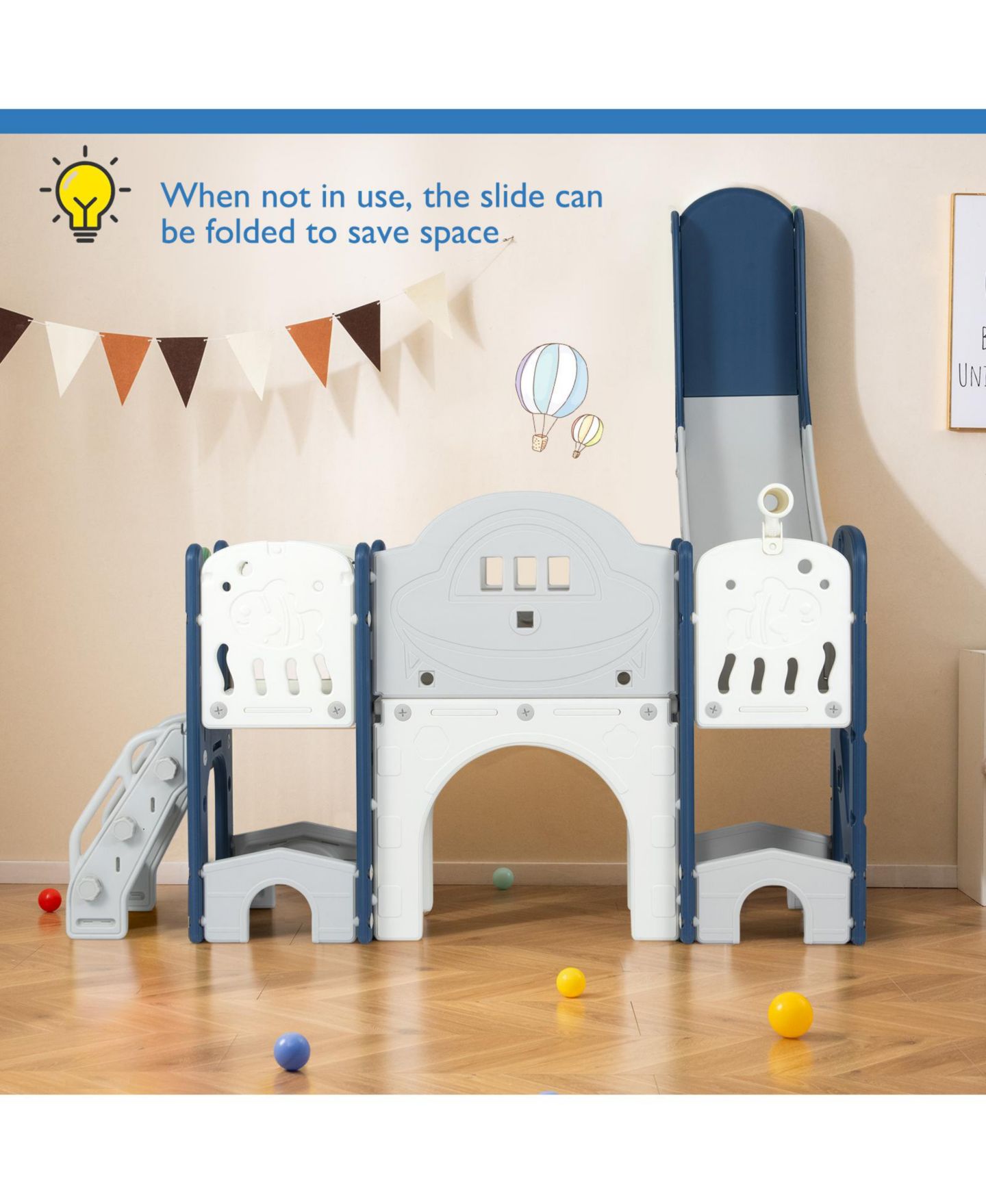 Детский игровой набор Slickblue 10-in-1 Kids Slide Playset with Climber Indoor Outdoor Fun Center, цвет: Синий — фото 4