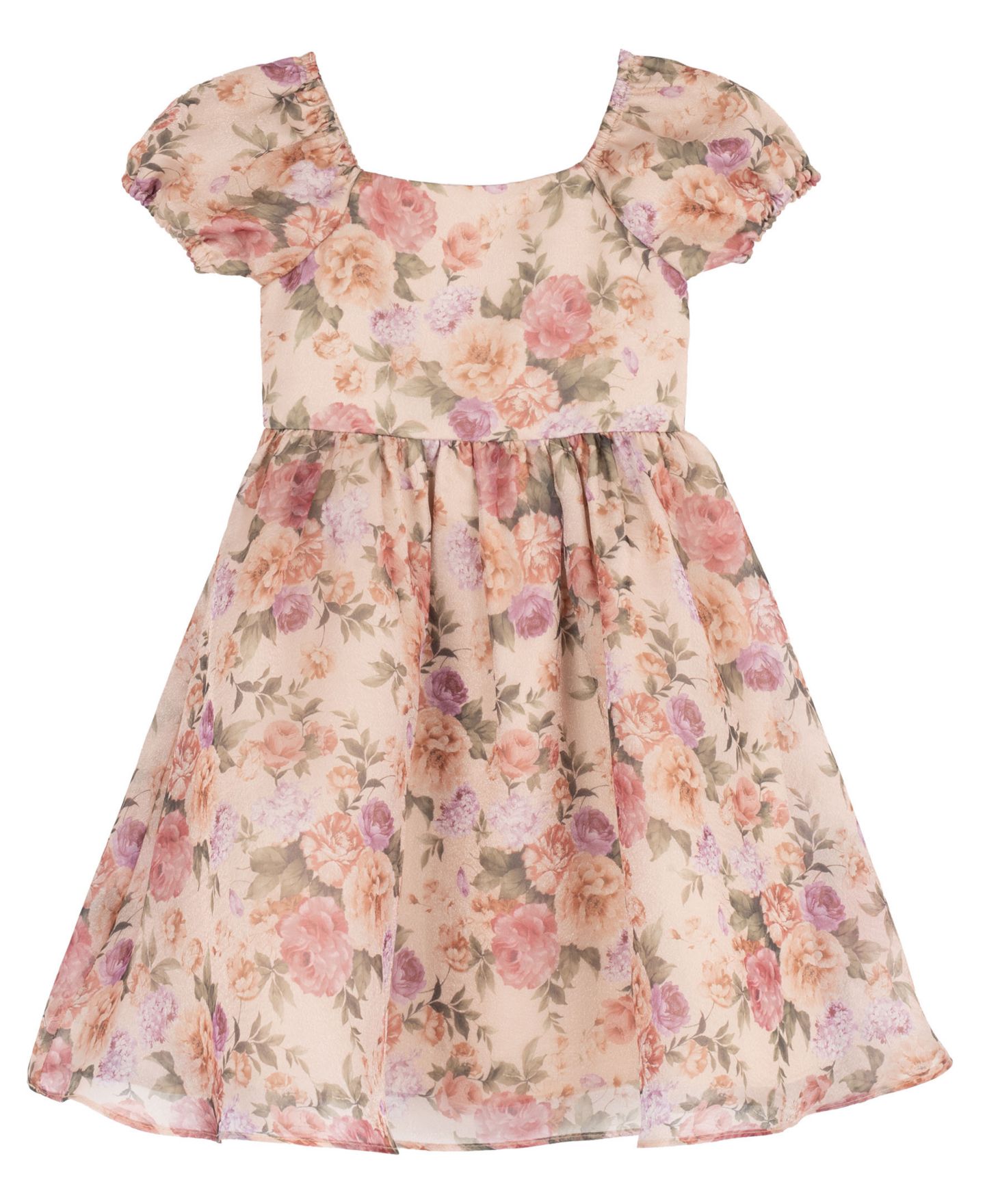 Платье Rare Editions Floral Print Shimmer Organza Puff Sleeve Dress для девочек, цвет: Серо-коричневый — фото 4