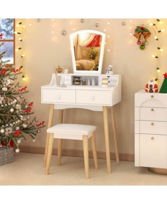 Vanity Desk Set with Lighted Mirror 3-Color Adjustable LED Lights Drawers