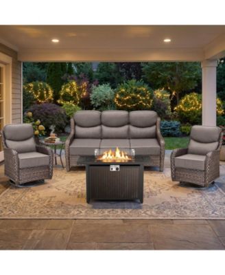Luxury Patio Furniture Set with 6-inch Thick Cushion, Outdoor Furniture with Fire Pit Table, Swivel Chairs, Side Table, Sofa