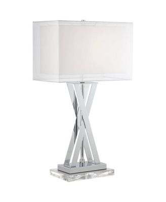 Proxima Modern Table Lamp with Acrylic Riser 28" Tall Chrome Sheer Outer Inner Rectangular Shade for Bedroom Living Room