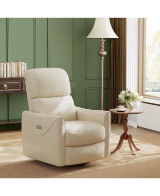 Faux Leather Power Swivel Glider Recliner, High Back with Lumbar Support, Adjustable Footrest and USB Port for Living Room and Nursery