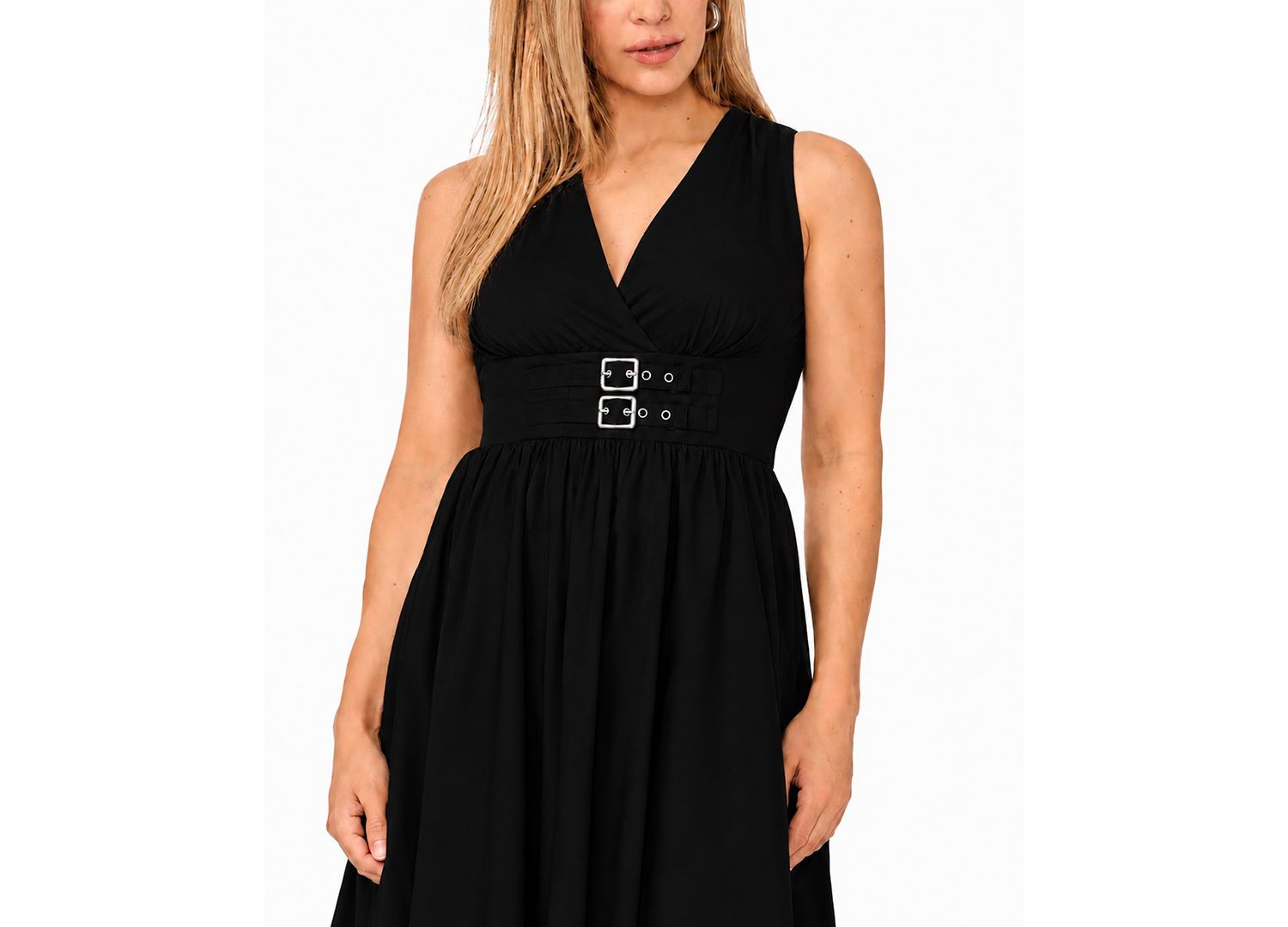 Petite Sleeveless Buckle-Waist Midi Dress