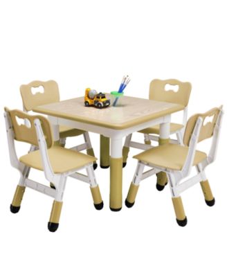 Kids Table and Chairs Set, 23.6 Inch MDF Adjustable Activity Desk with 4 Chairs for Classroom or Playroom