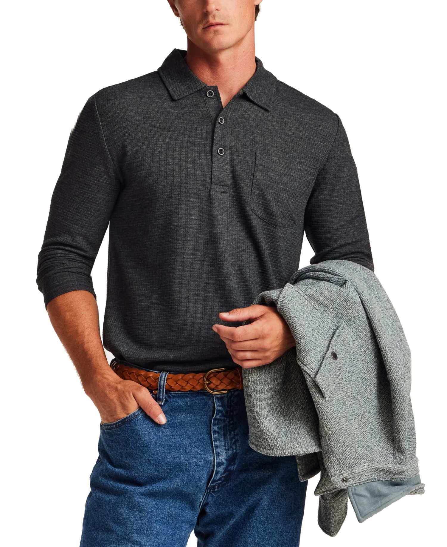Men's Stretch Waffle Polo Shirt