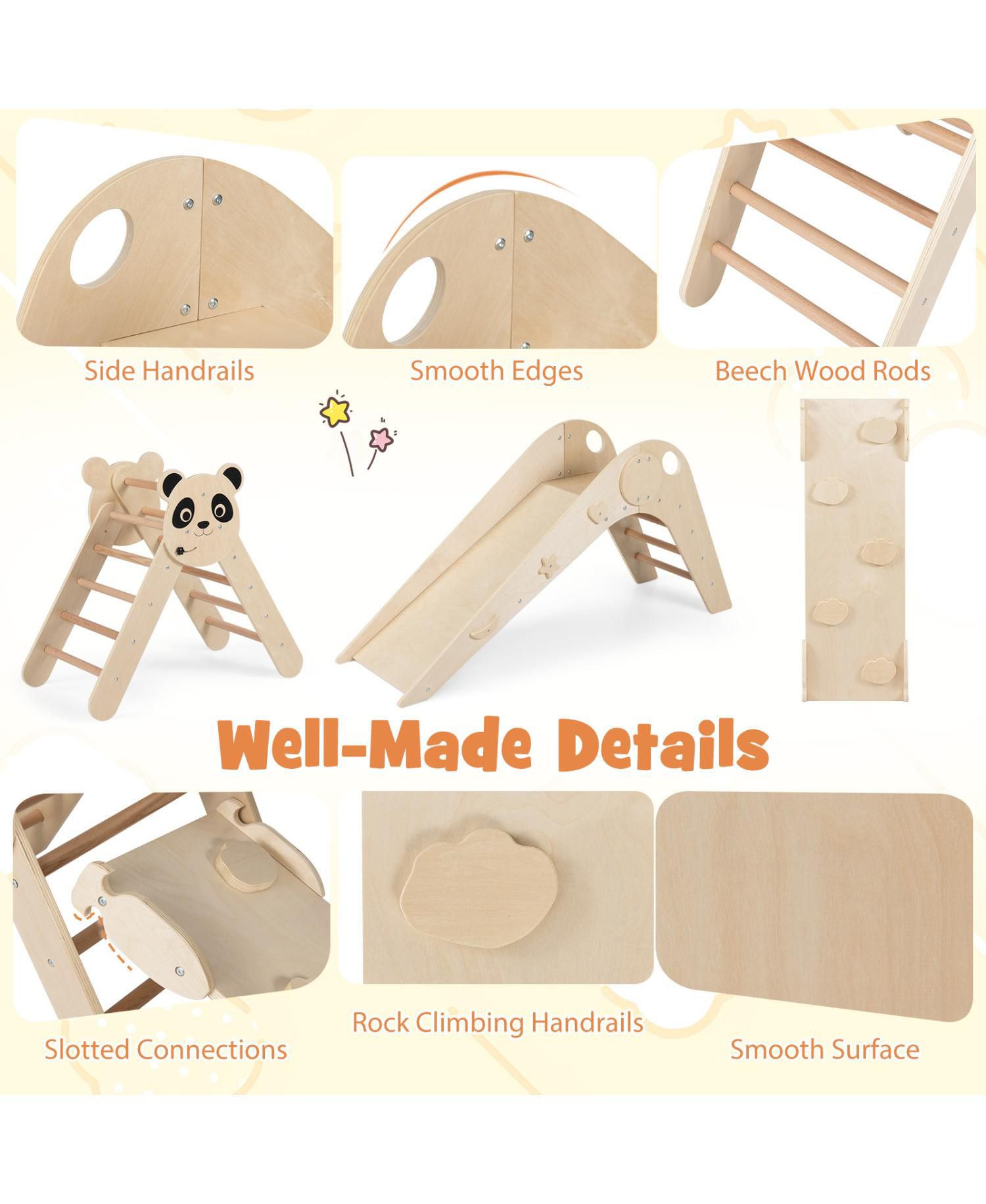 Foldable Wooden Climbing Toys Set with Panda Theme for Toddlers